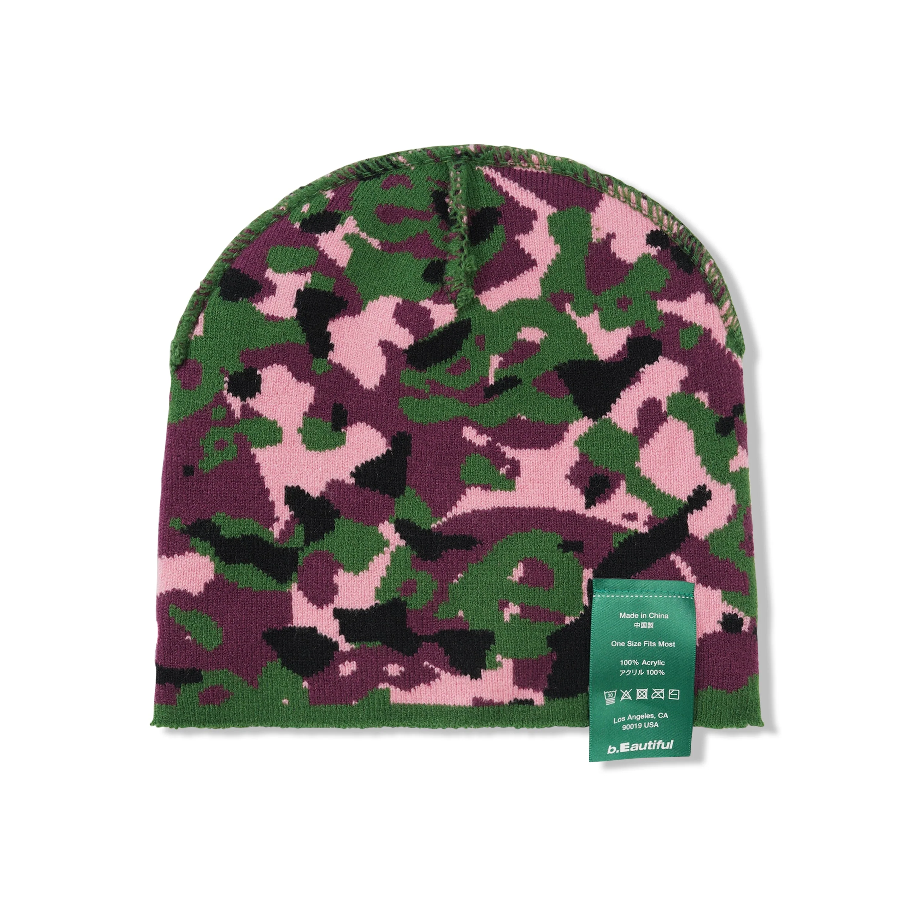 b.e Camo Beanie, Purple / Green - Image 3