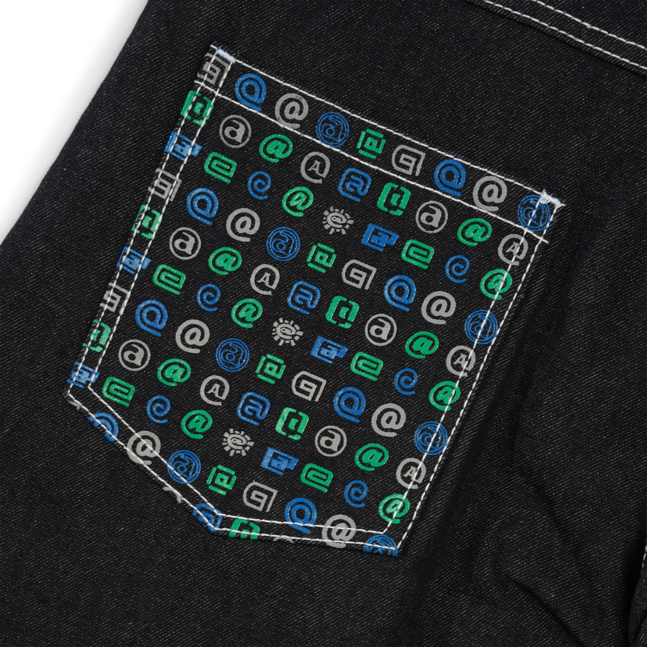 Back Pocket Print Denim Shorts, Black - Image 5