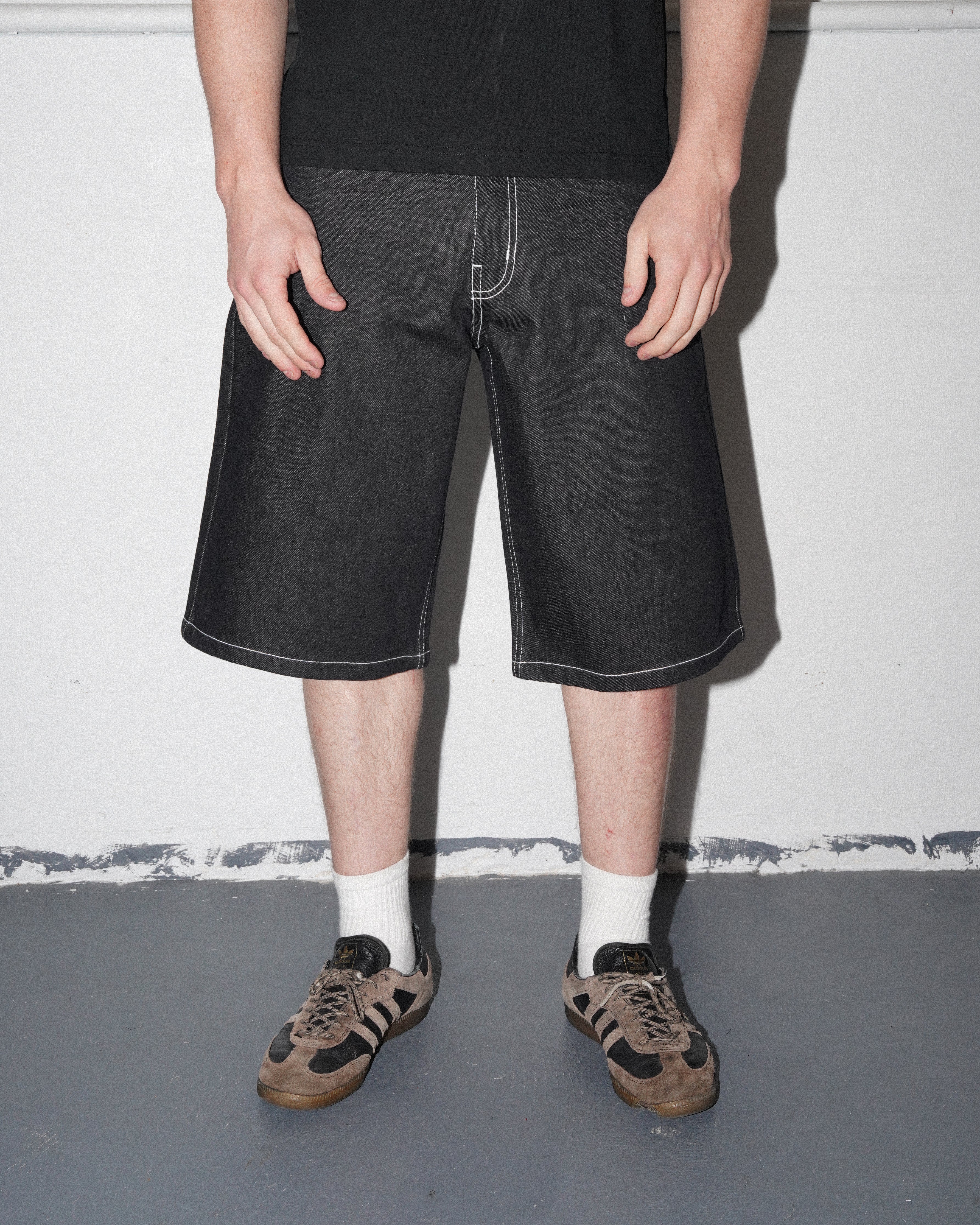 Back Pocket Print Denim Shorts, Black - Image 6