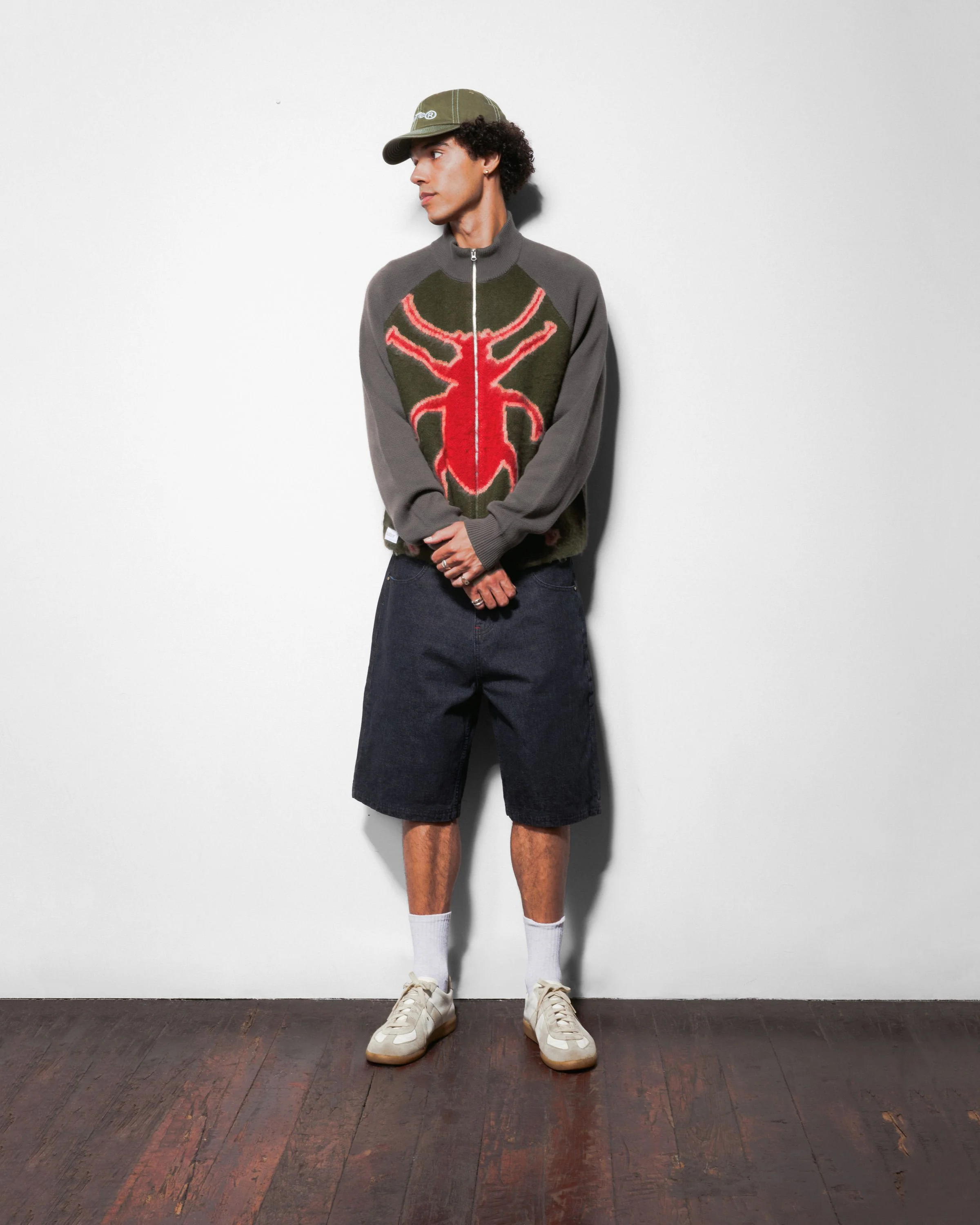 Beetle Zip-Thru Knit Sweater, Olive - Image 5