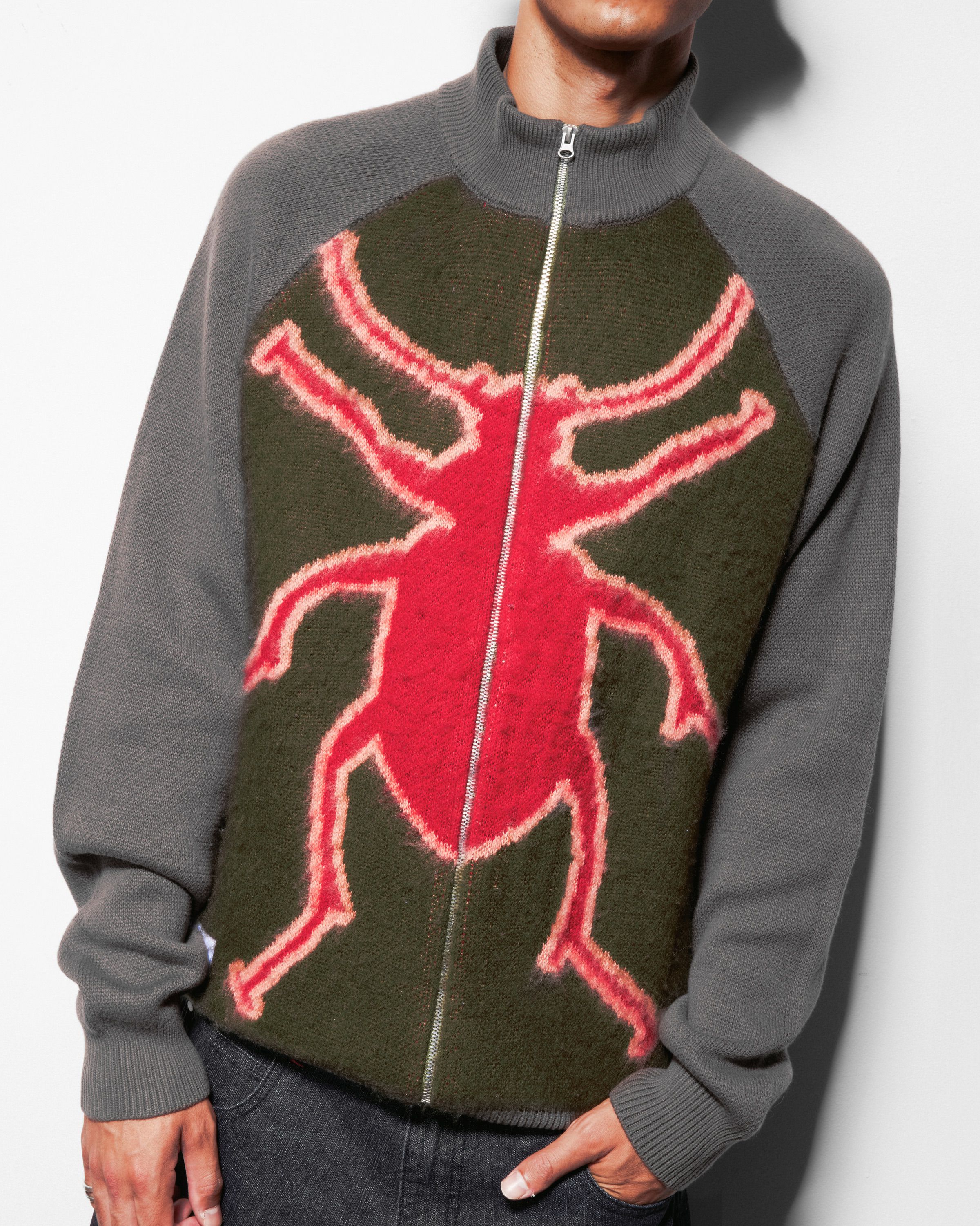 Beetle Zip-Thru Knit Sweater, Olive - Image 6