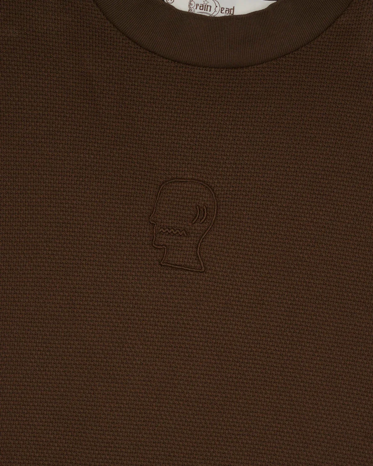 Boxy Thermal Mock Neck Tee, Brown - Image 2
