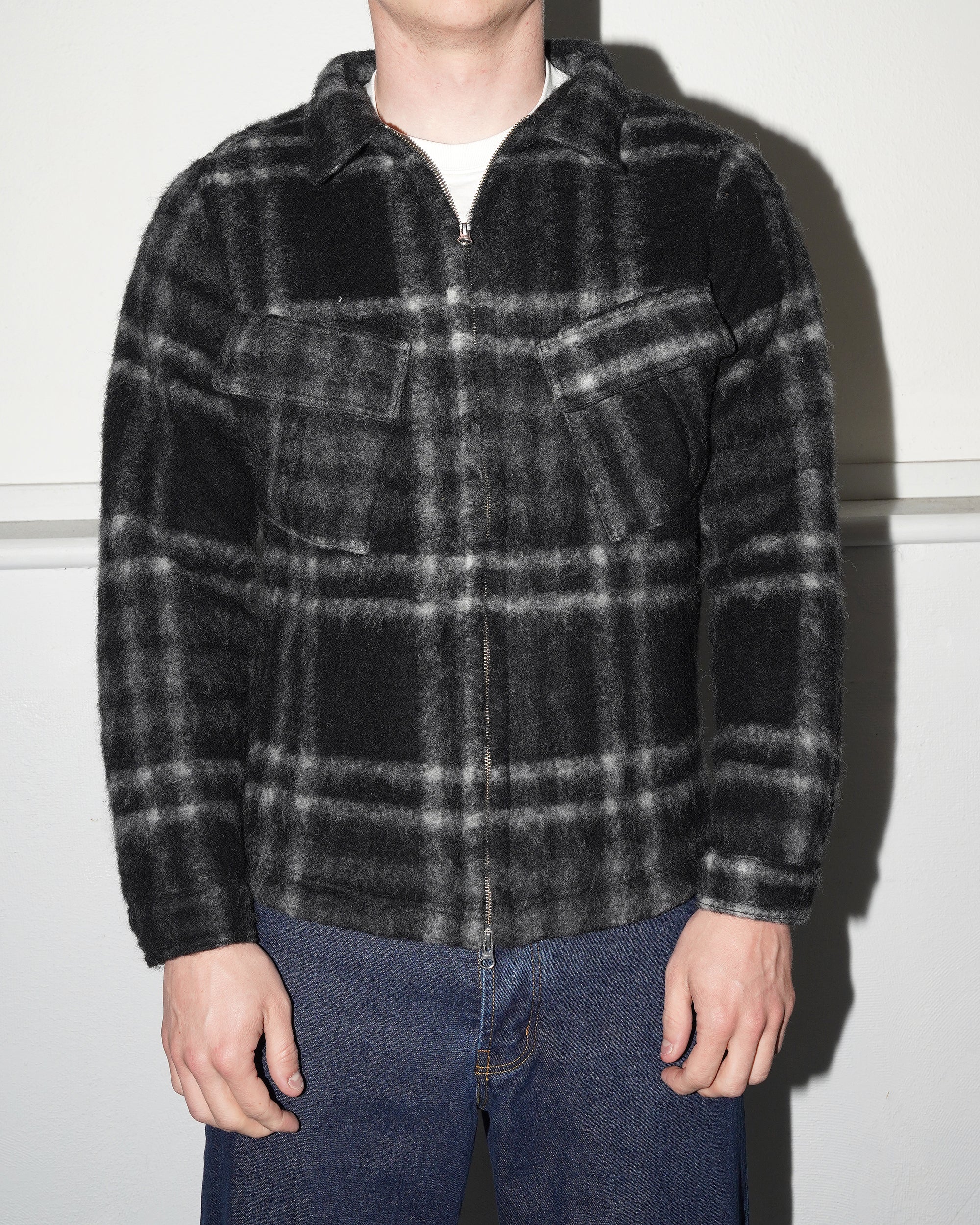 Checked Wool Shirt Jacket, Black / Charcoal - Image 4