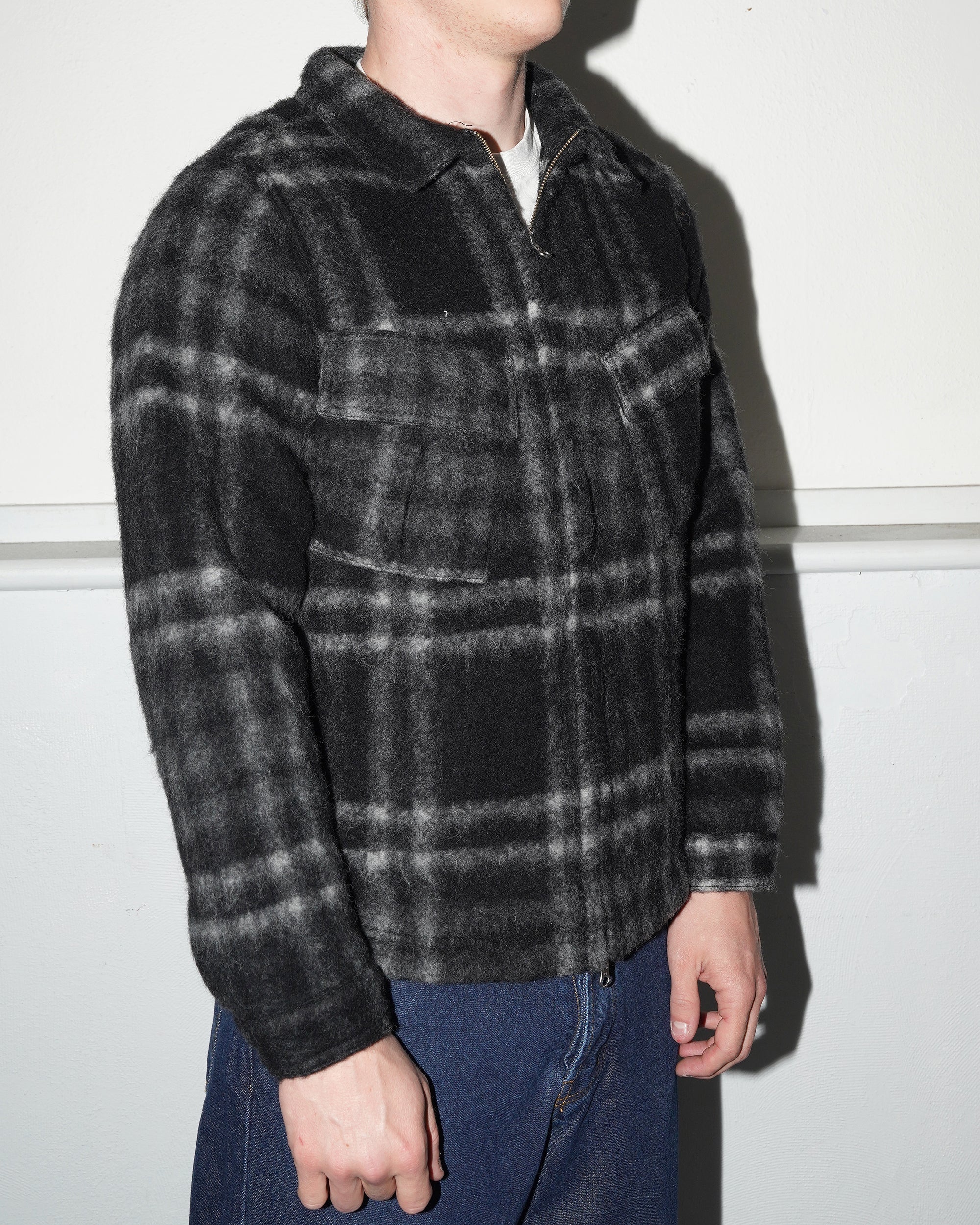 Checked Wool Shirt Jacket, Black / Charcoal - Image 5