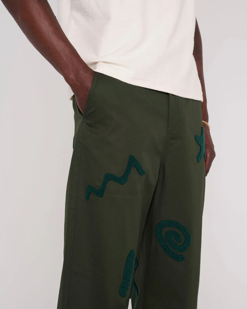 Chenille Symbols Four Pocket Pant, Deep Green - Image 4