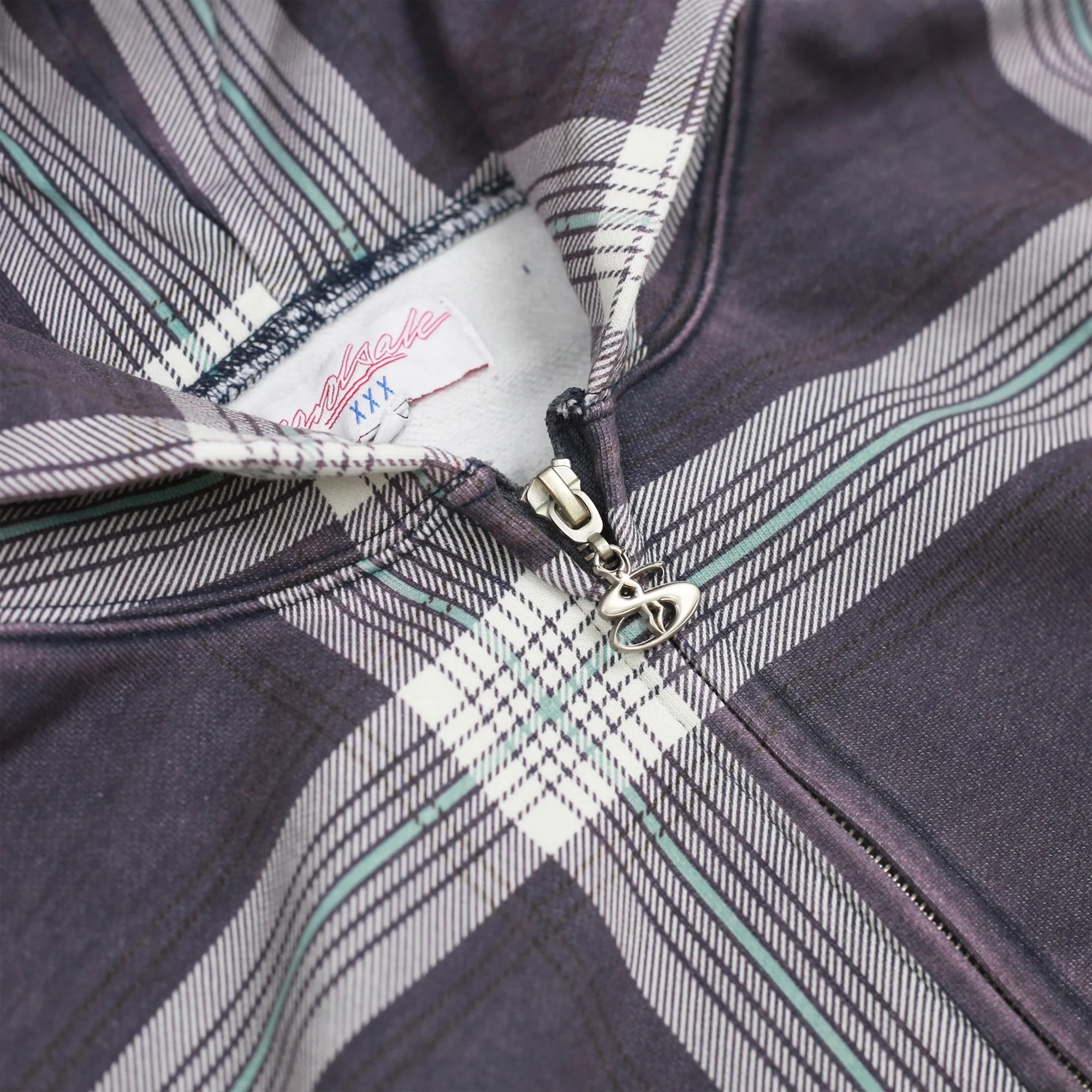 Crib Checked Zip-Thru Hood, Blue - Image 2