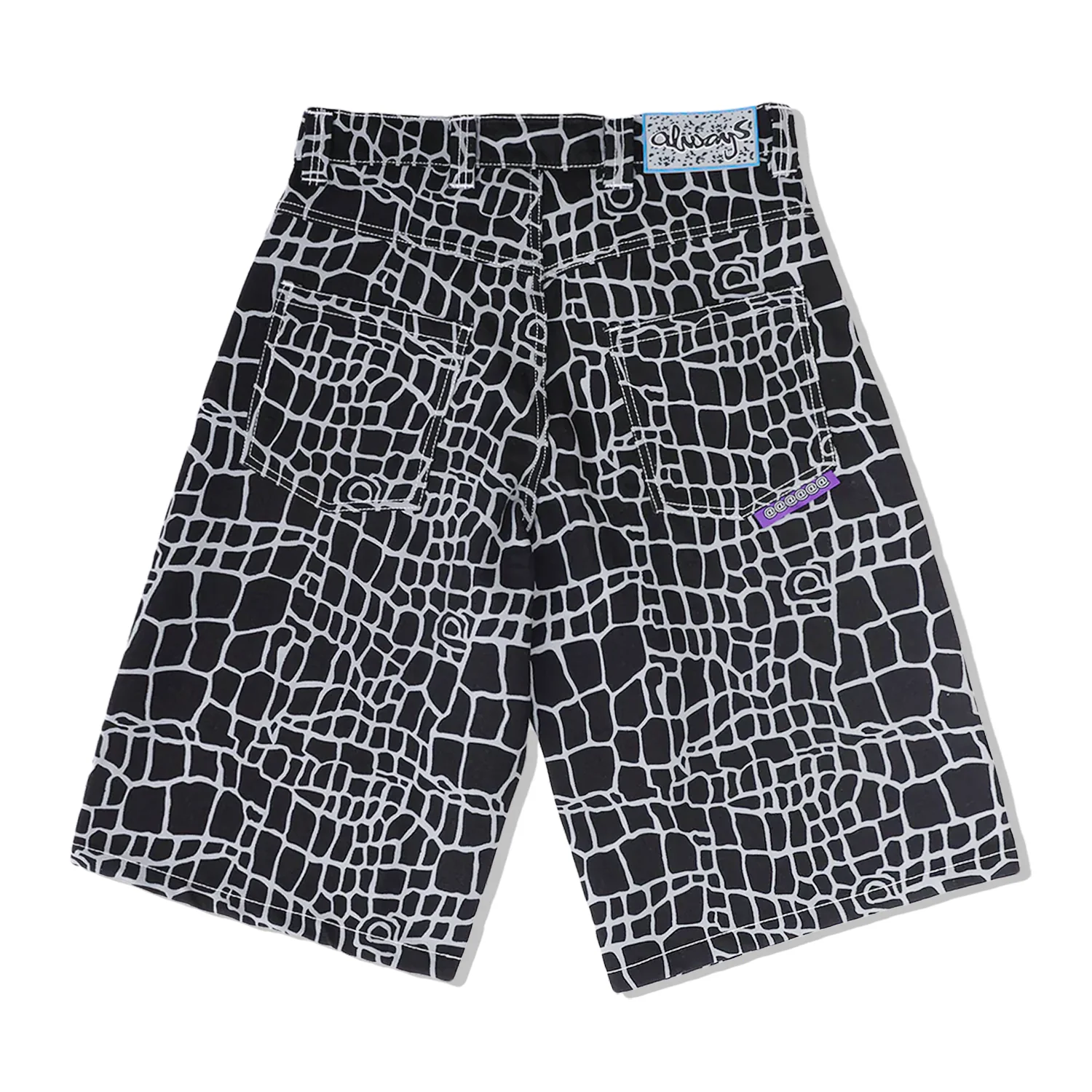 Croc Print Denim Shorts, Black - Image 2