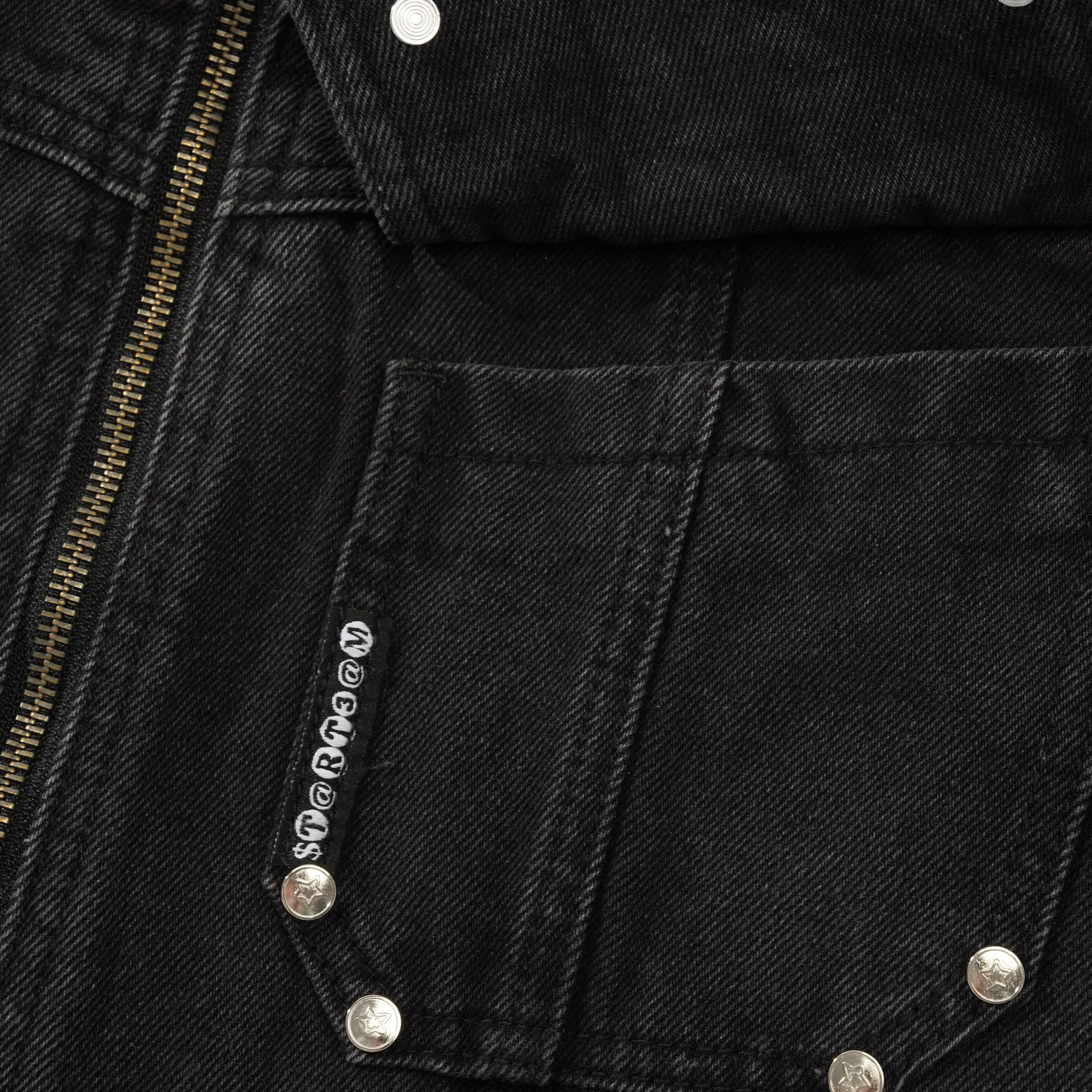 Denim Zip Up Jacket, Black - Image 2