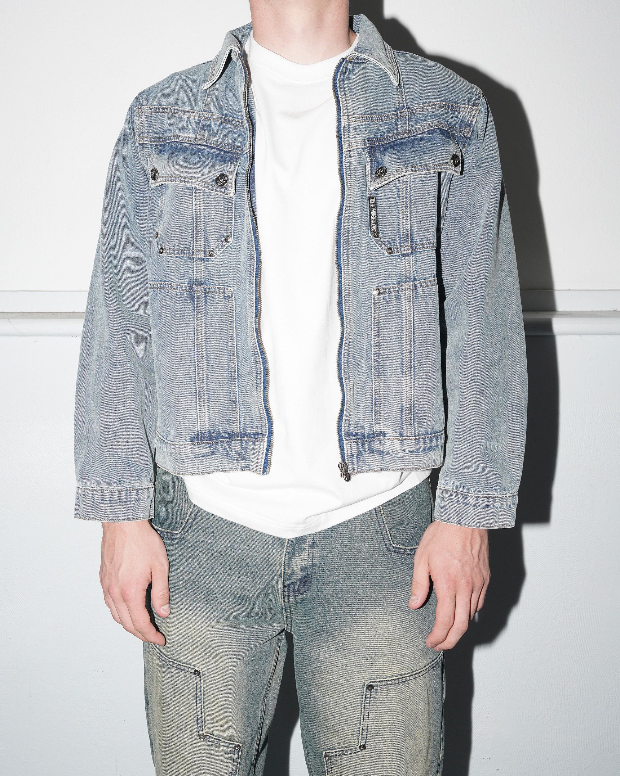 Denim Zip Up Jacket, Blue - Image 5