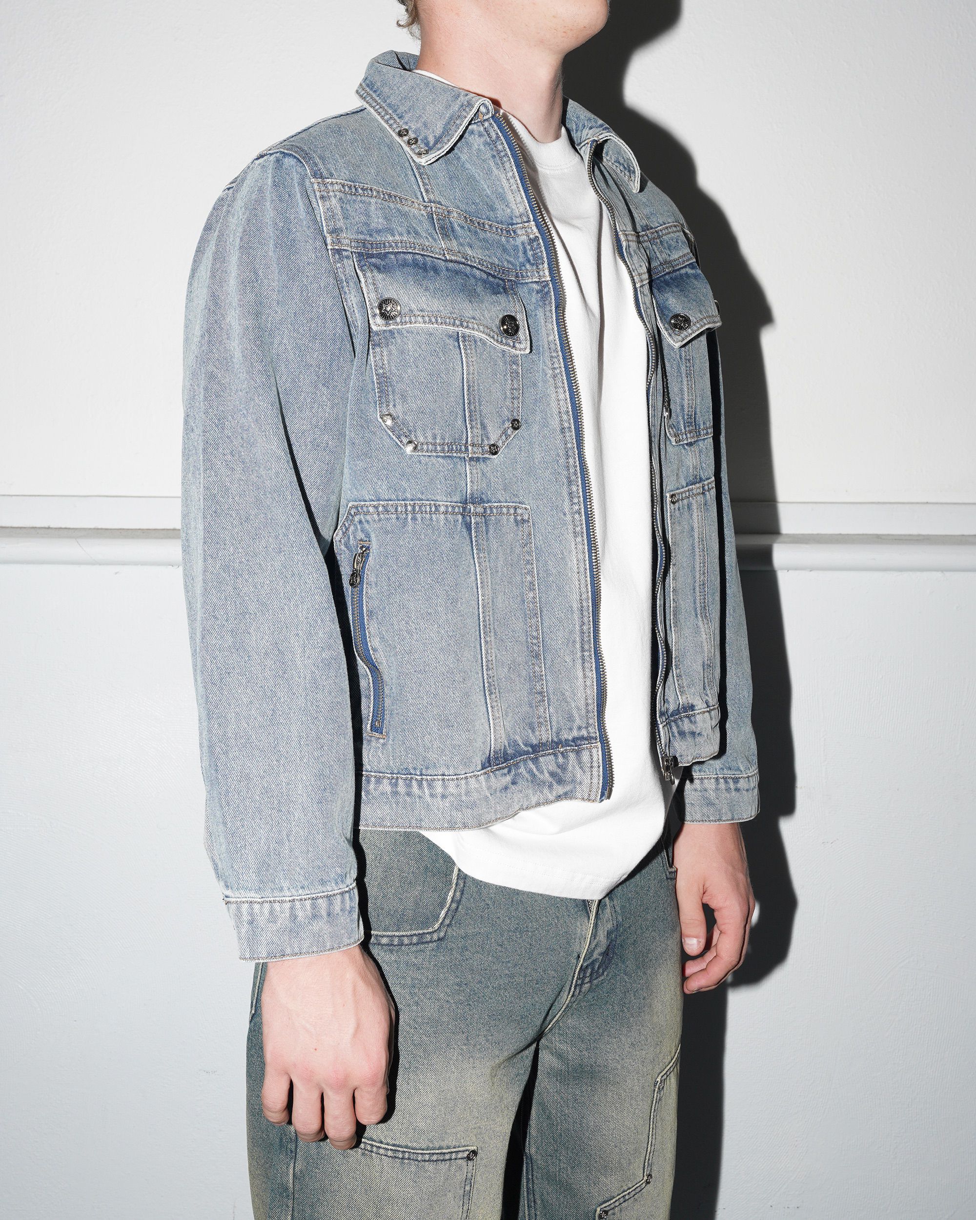 Denim Zip Up Jacket, Blue - Image 6