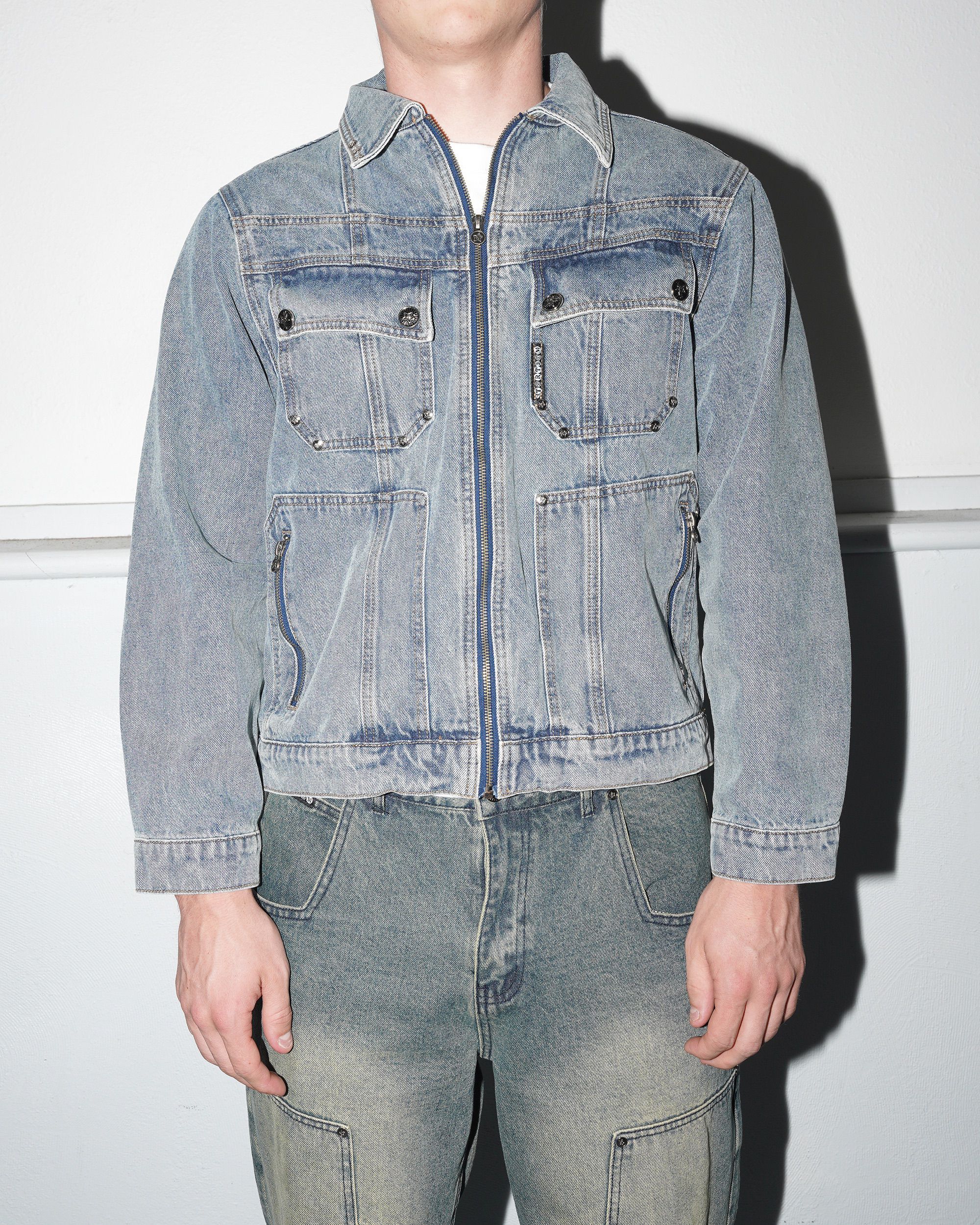 Denim Zip Up Jacket, Blue - Image 7