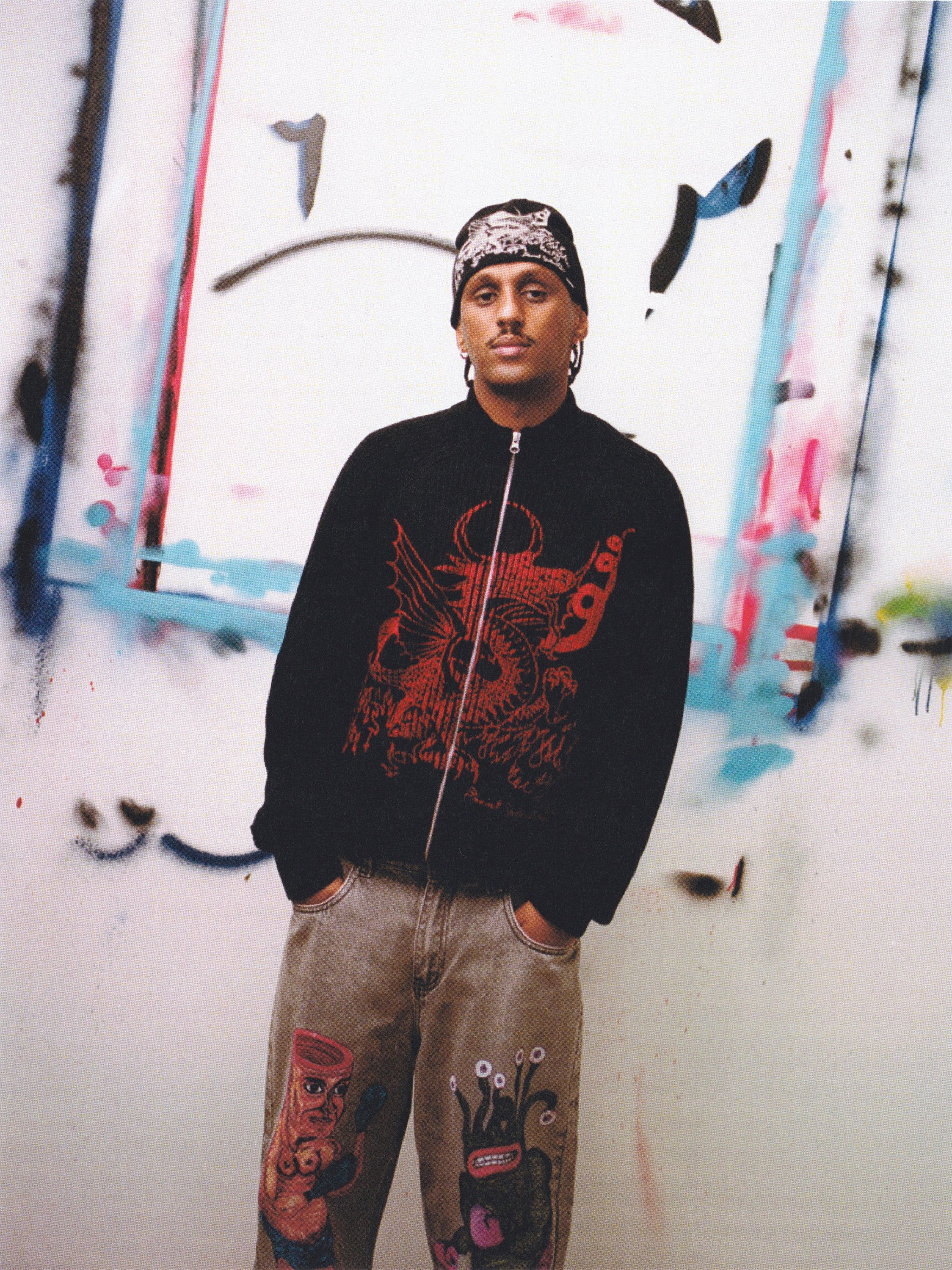 Dragon Knit Zip-Thru Sweater, Black / Red - Image 4