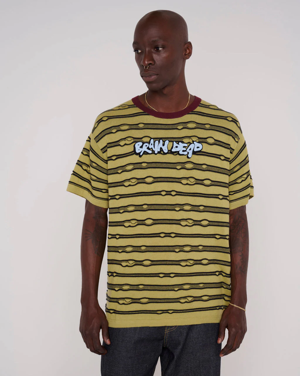 Embroidered Puckered Stripe Shirt, Lime - Image 4