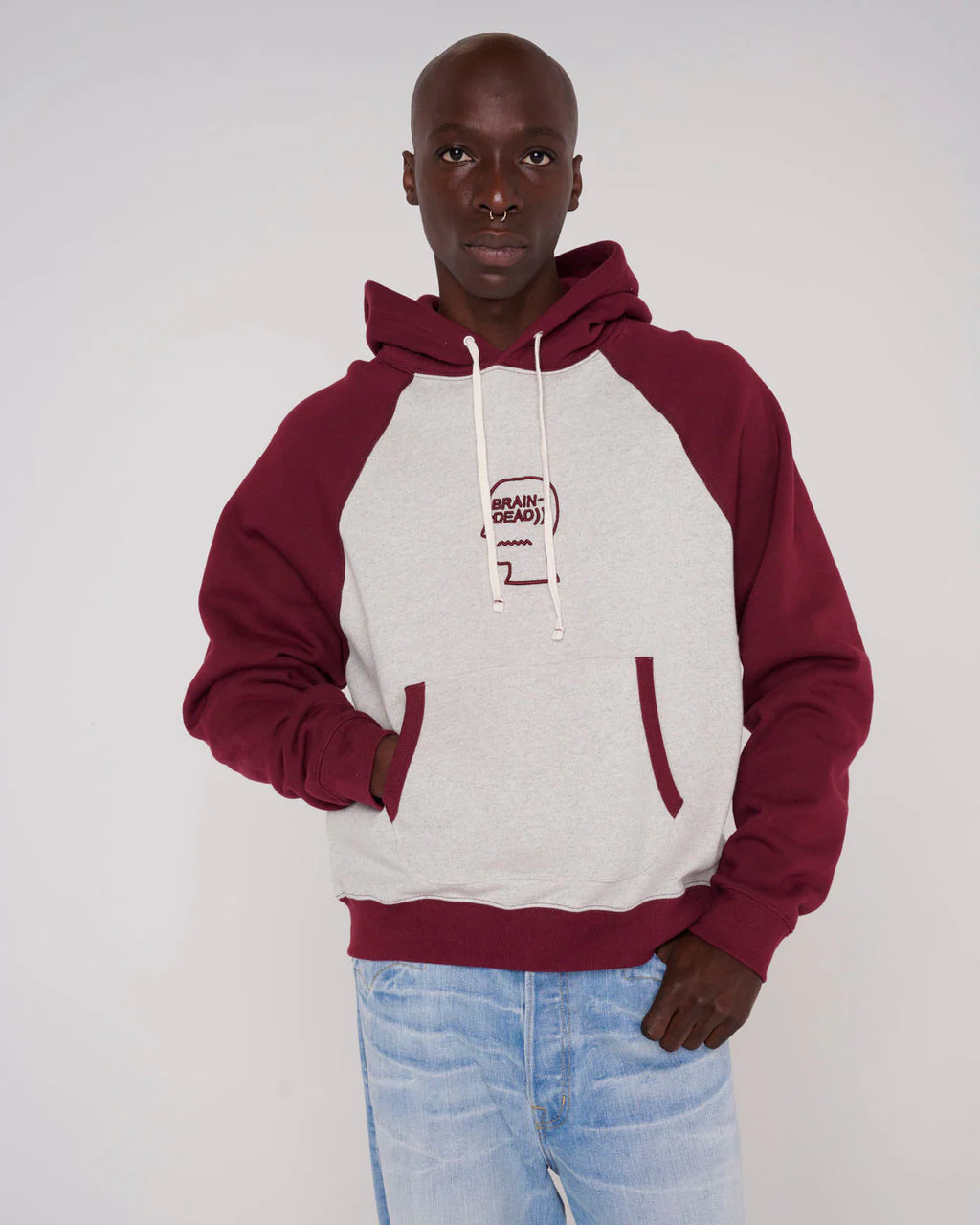 Fleece Logo Head Raglan Hood, Oatmeal Maroon - Image 3