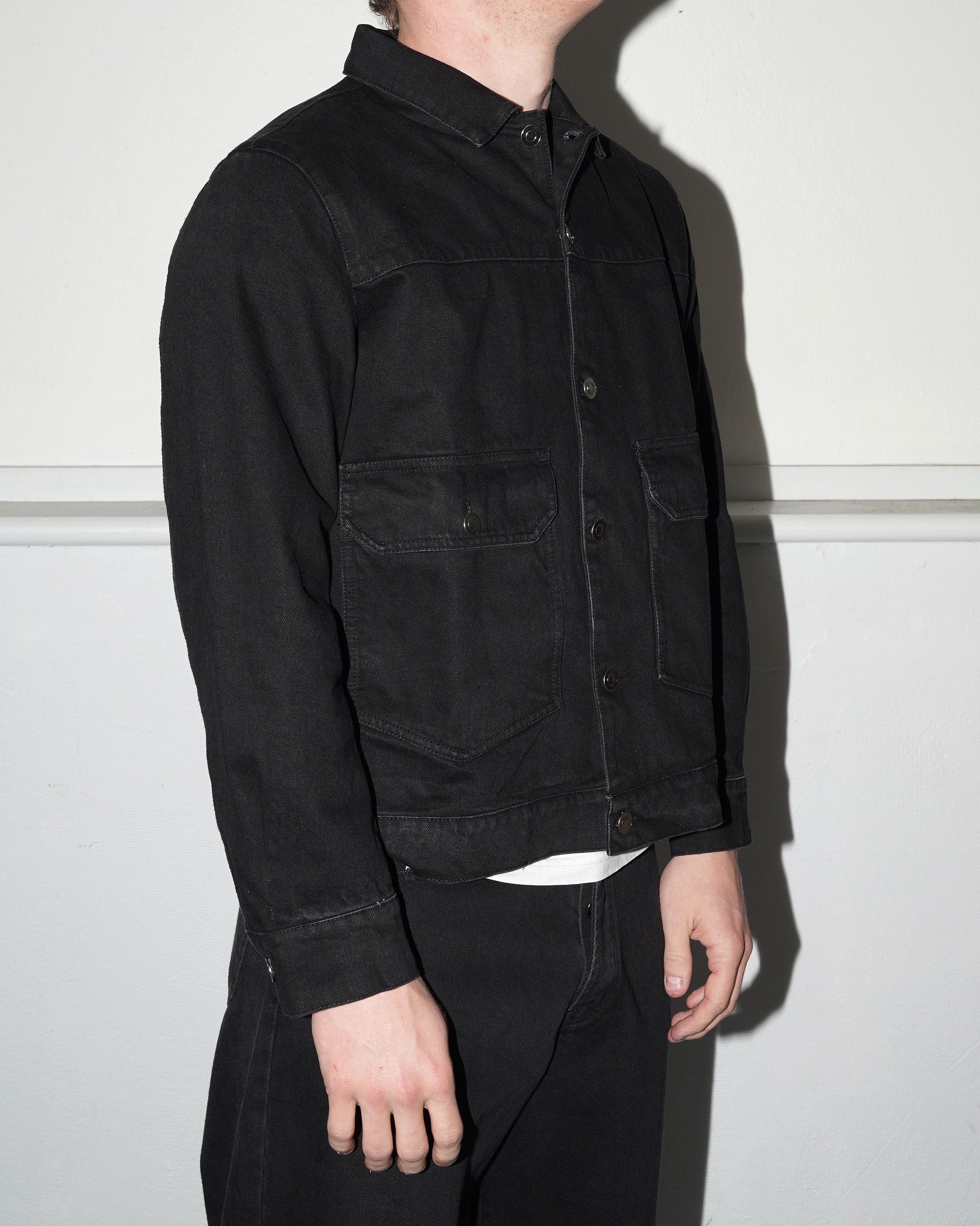 Full Button Denim Jacket, Black - Image 6