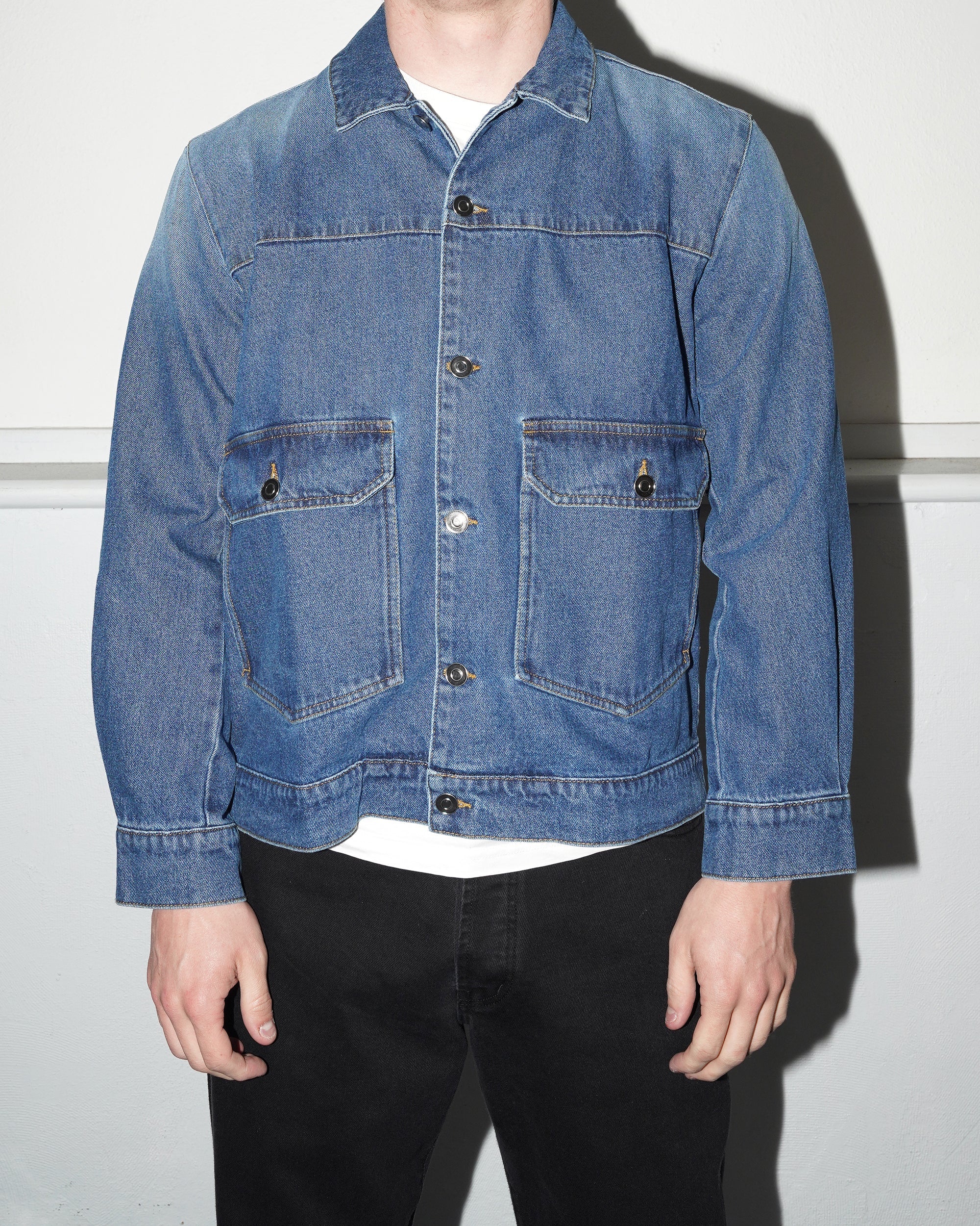 Full Button Denim Jacket, Rinsed Denim - Image 3