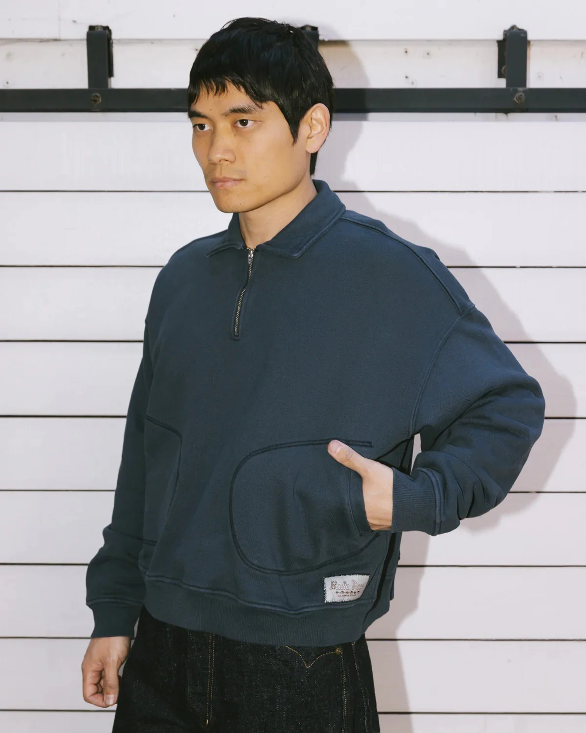 Half-Zip Collared Sweatshirt, Midnight - Image 5