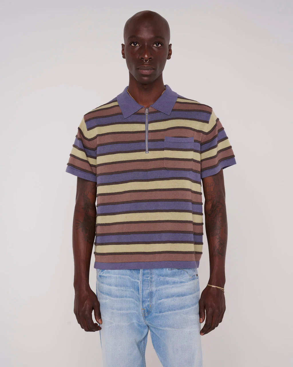 Lifted Stripe Half Zip Shirt, Blue Multi - Image 3
