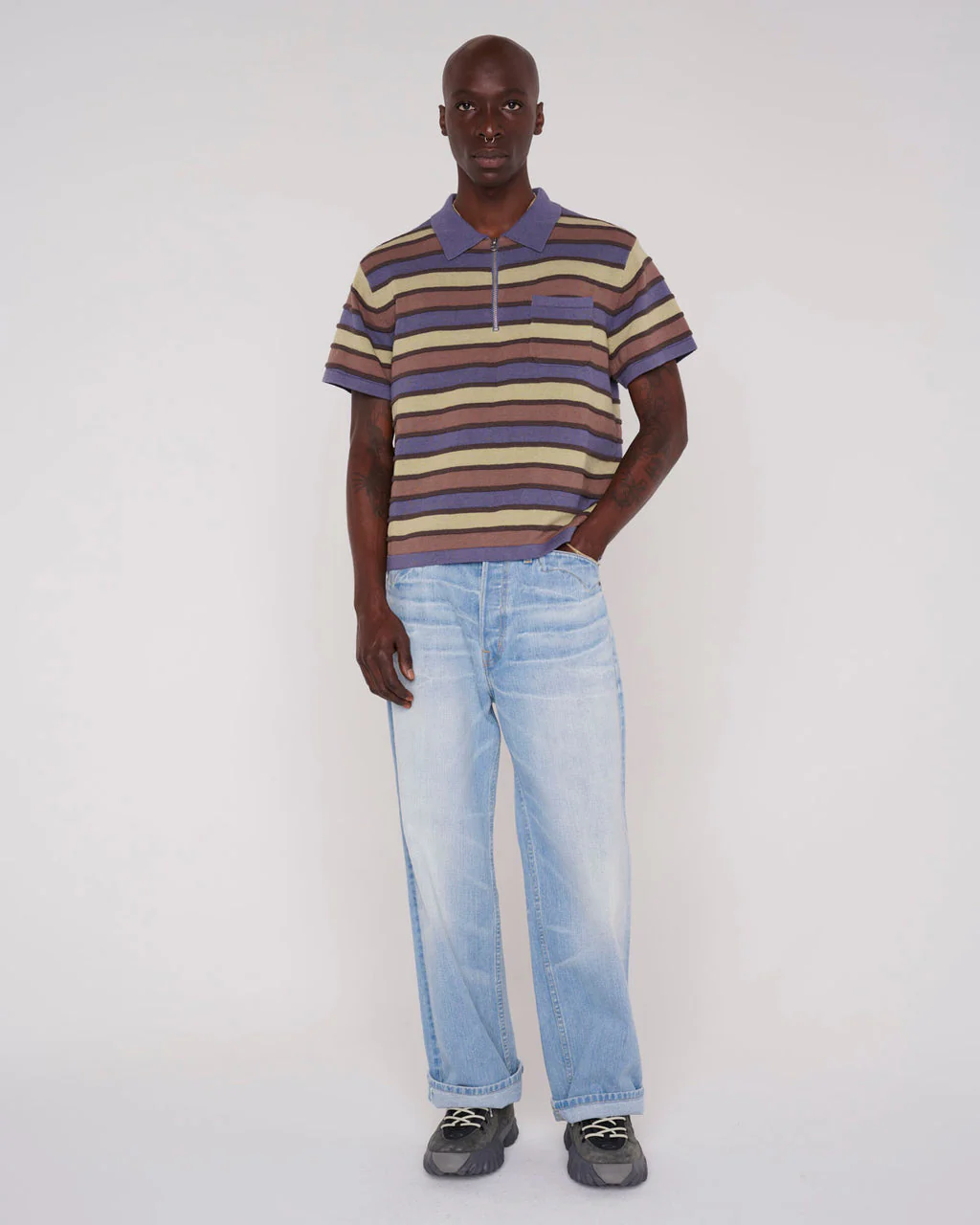 Lifted Stripe Half Zip Shirt, Blue Multi - Image 4