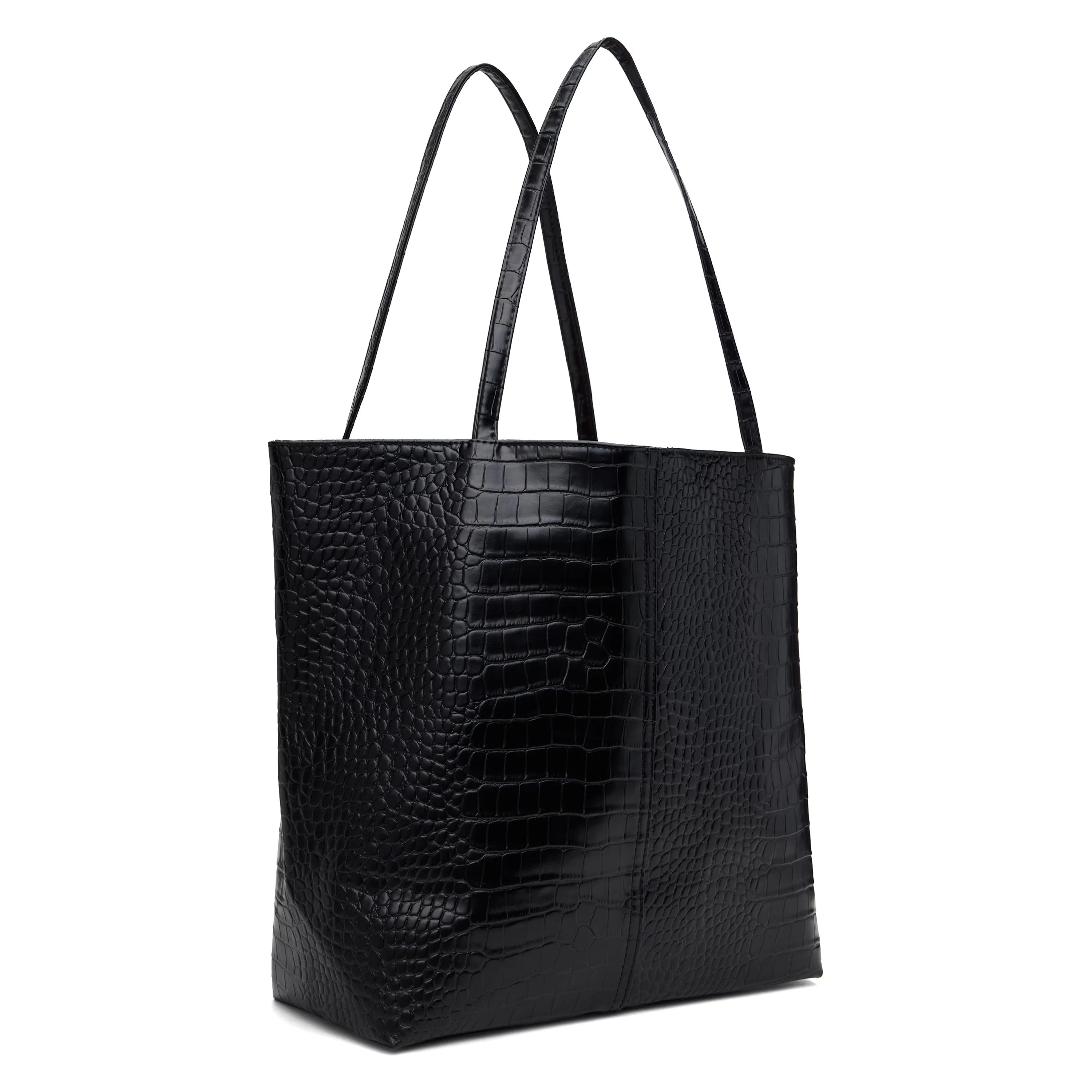 Metal Logo Stud Croc Tote Bag, Black - Image 2