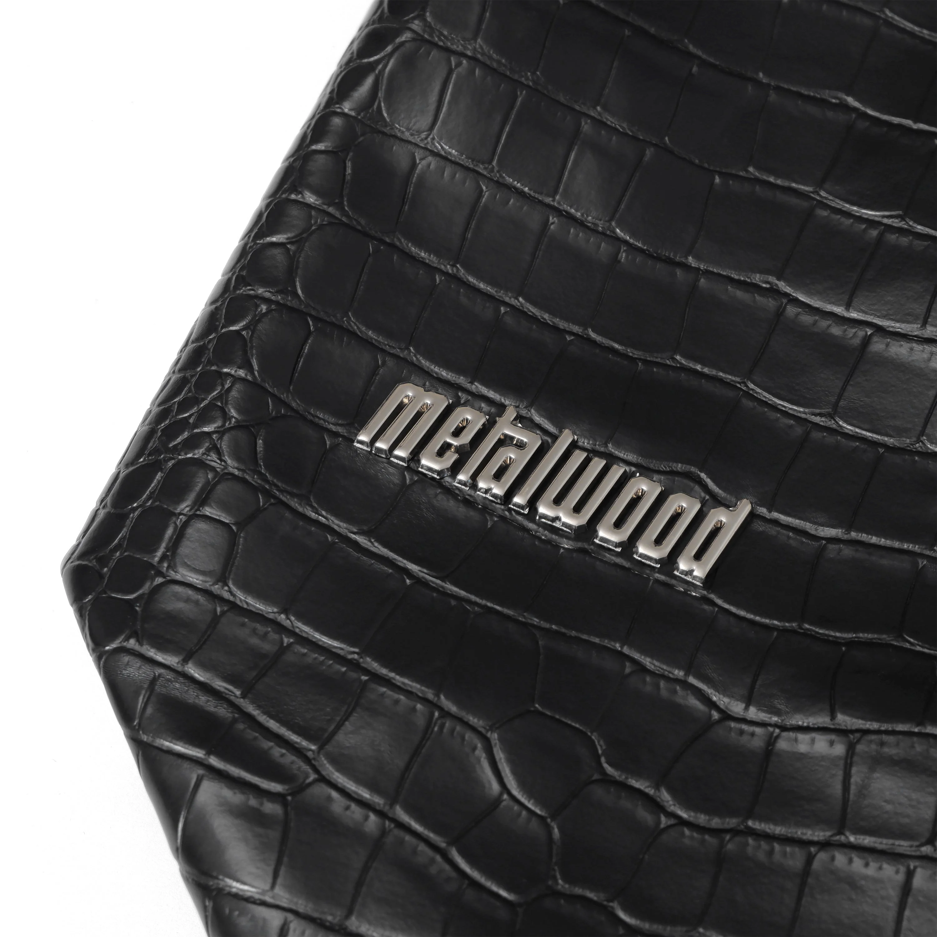 Metal Logo Stud Croc Tote Bag, Black - Image 3