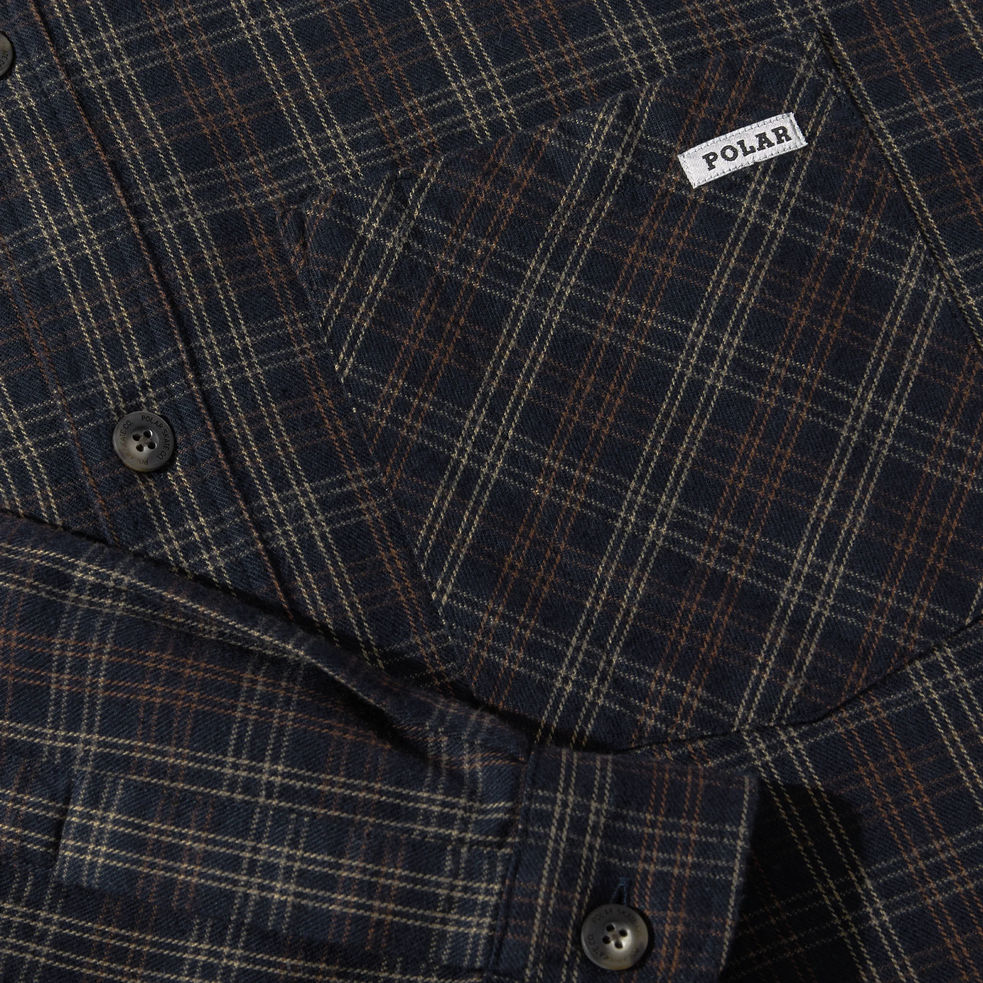 Mitchell L/S Flannel Shirt, Navy / Brown - Image 3