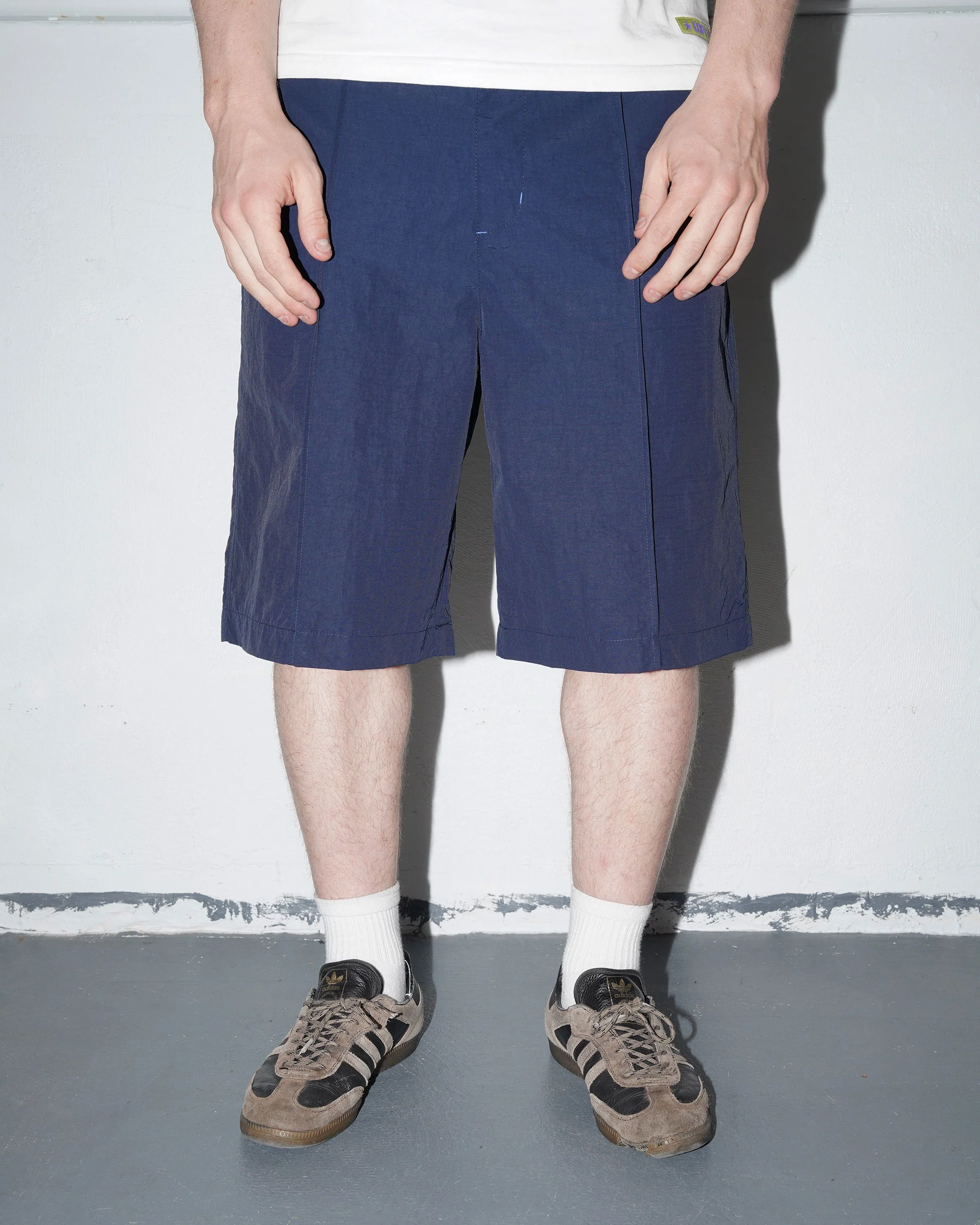 Nylon Ripstop Pleated Shorts, Navy - Image 7