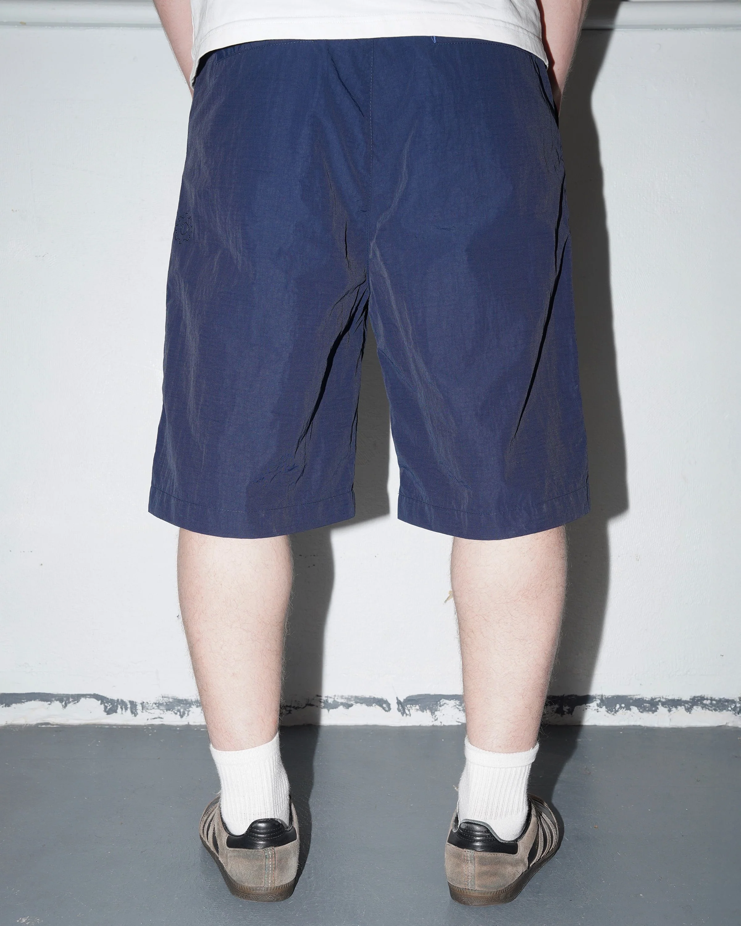 Nylon Ripstop Pleated Shorts, Navy - Image 8