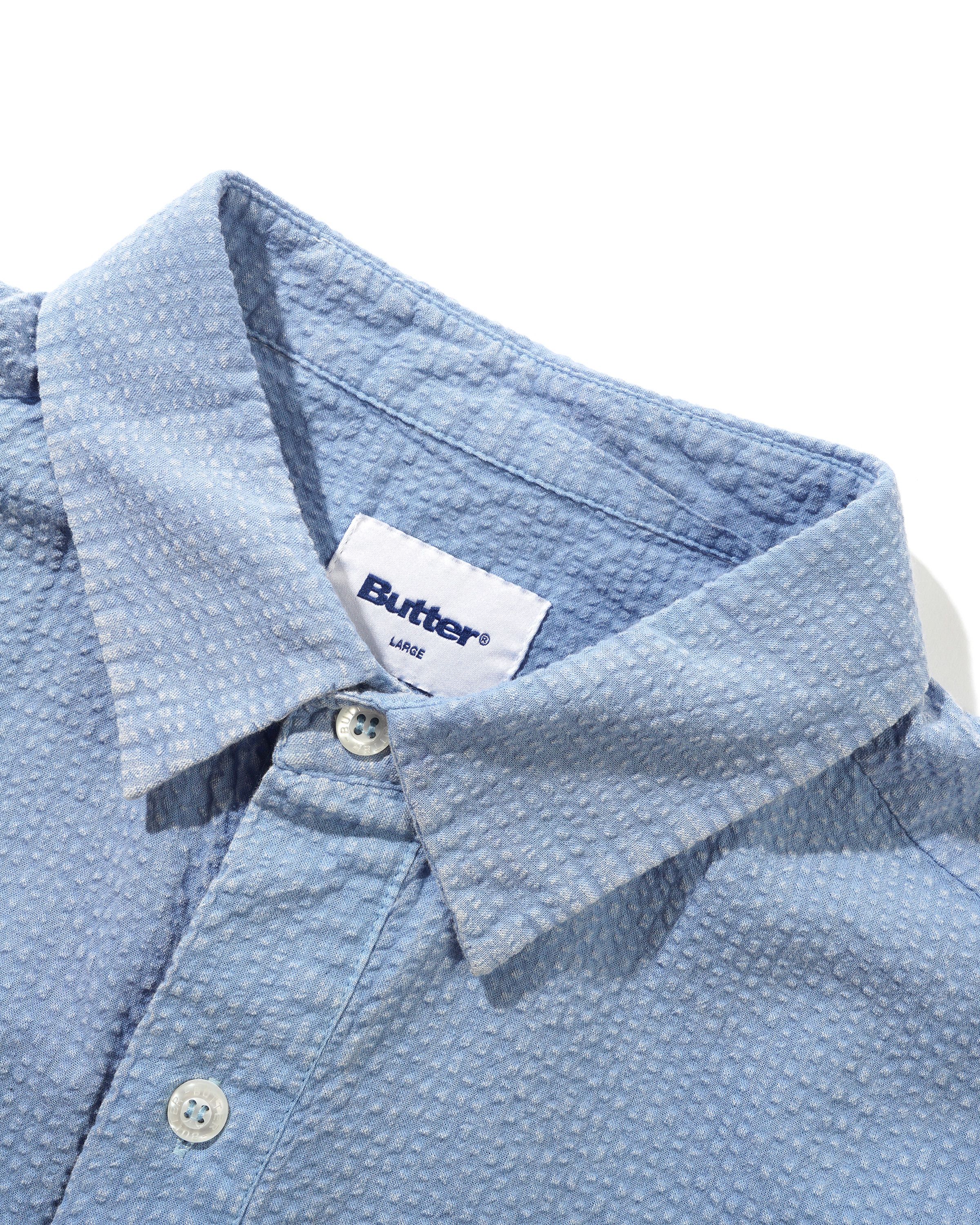 Overdye Seersucker S/S Shirt, Blue - Image 4