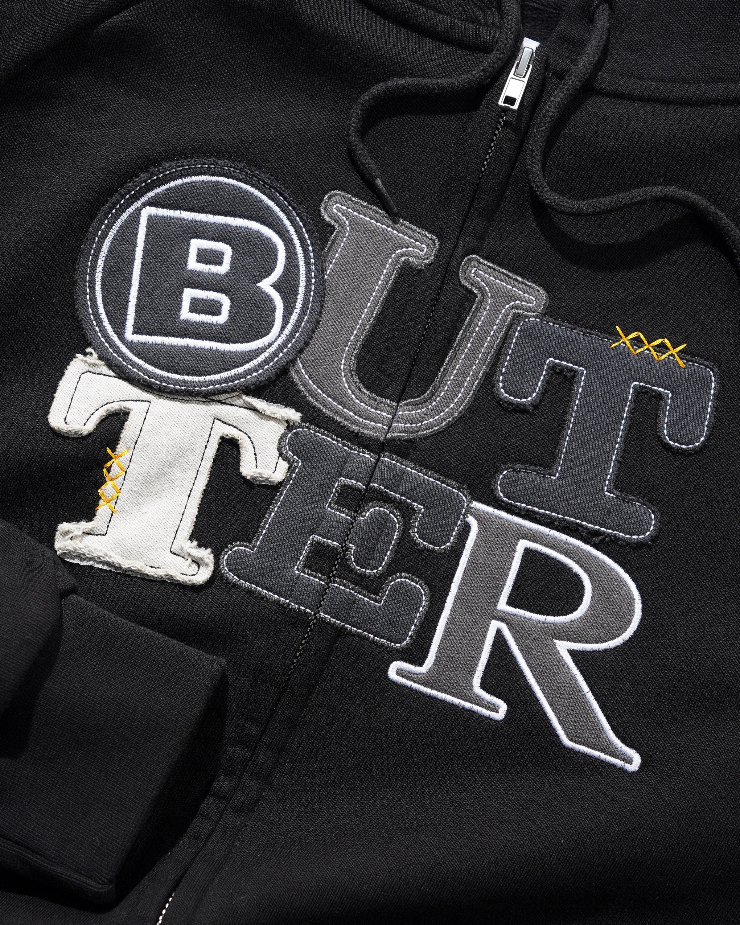 Patchwork Zip-Thru Hood, Black - Image 2