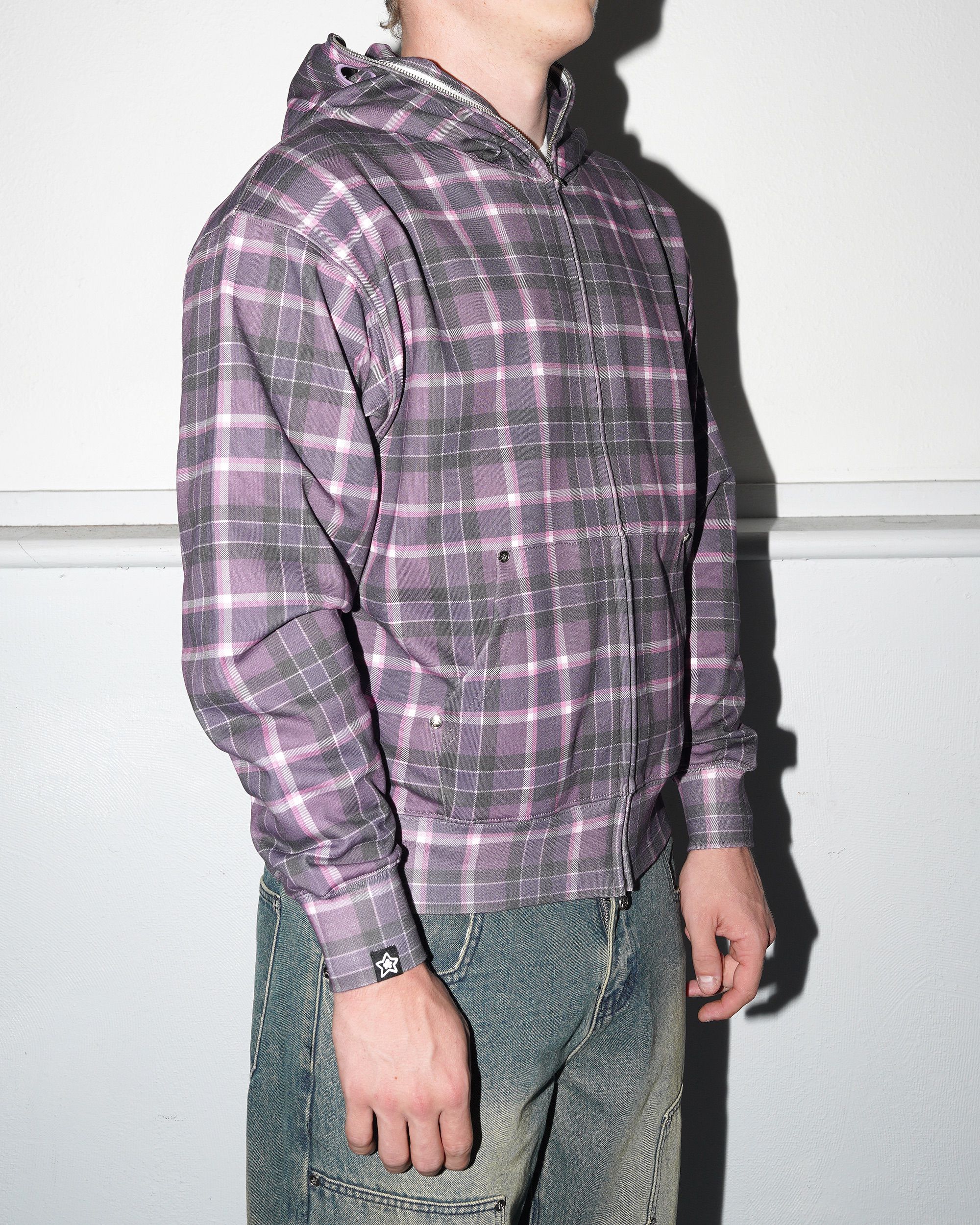Plaid Full Zip Pullover Hood, Green - Image 4