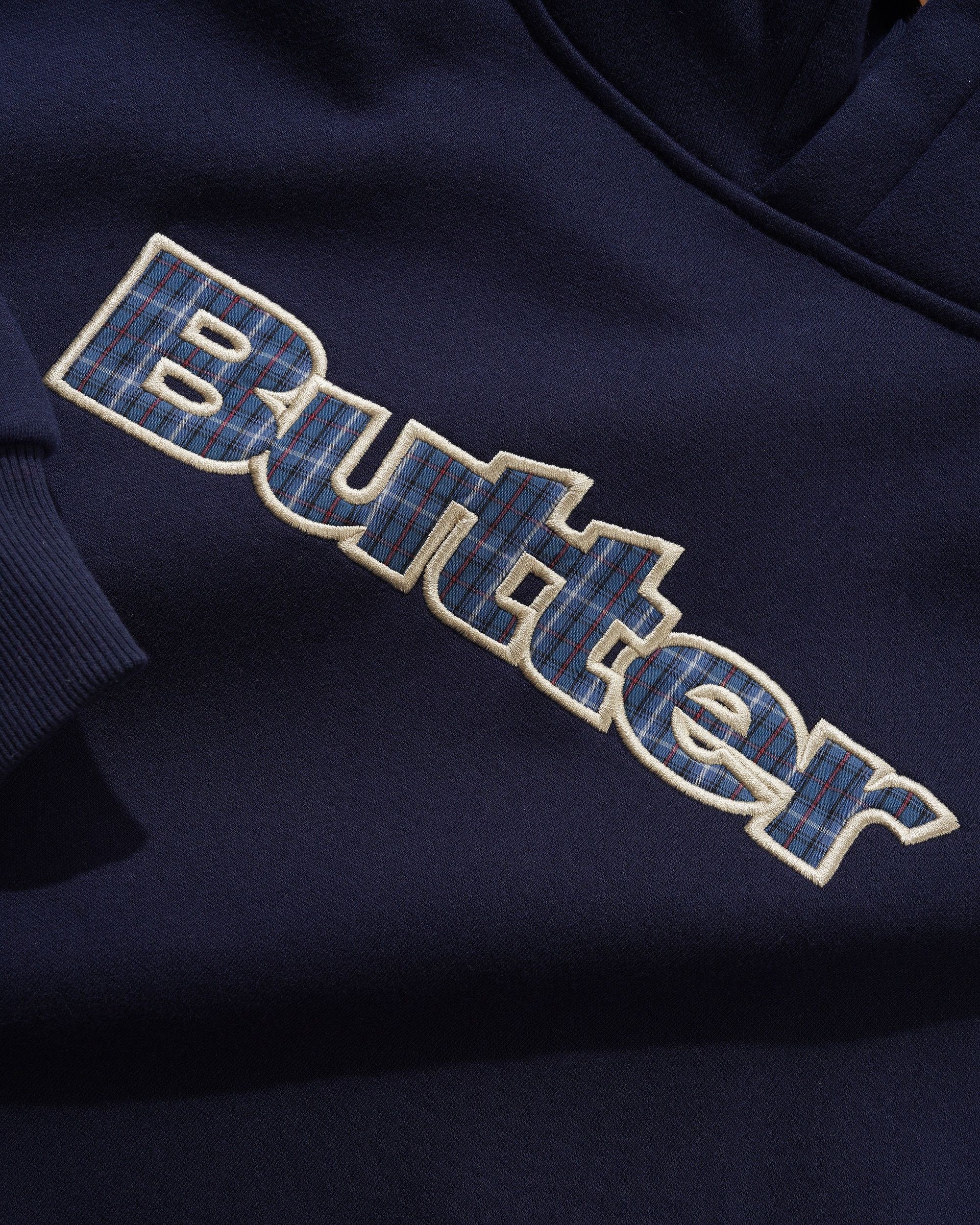 Plaid Logo Applique Pullover Hood, Navy - Image 2