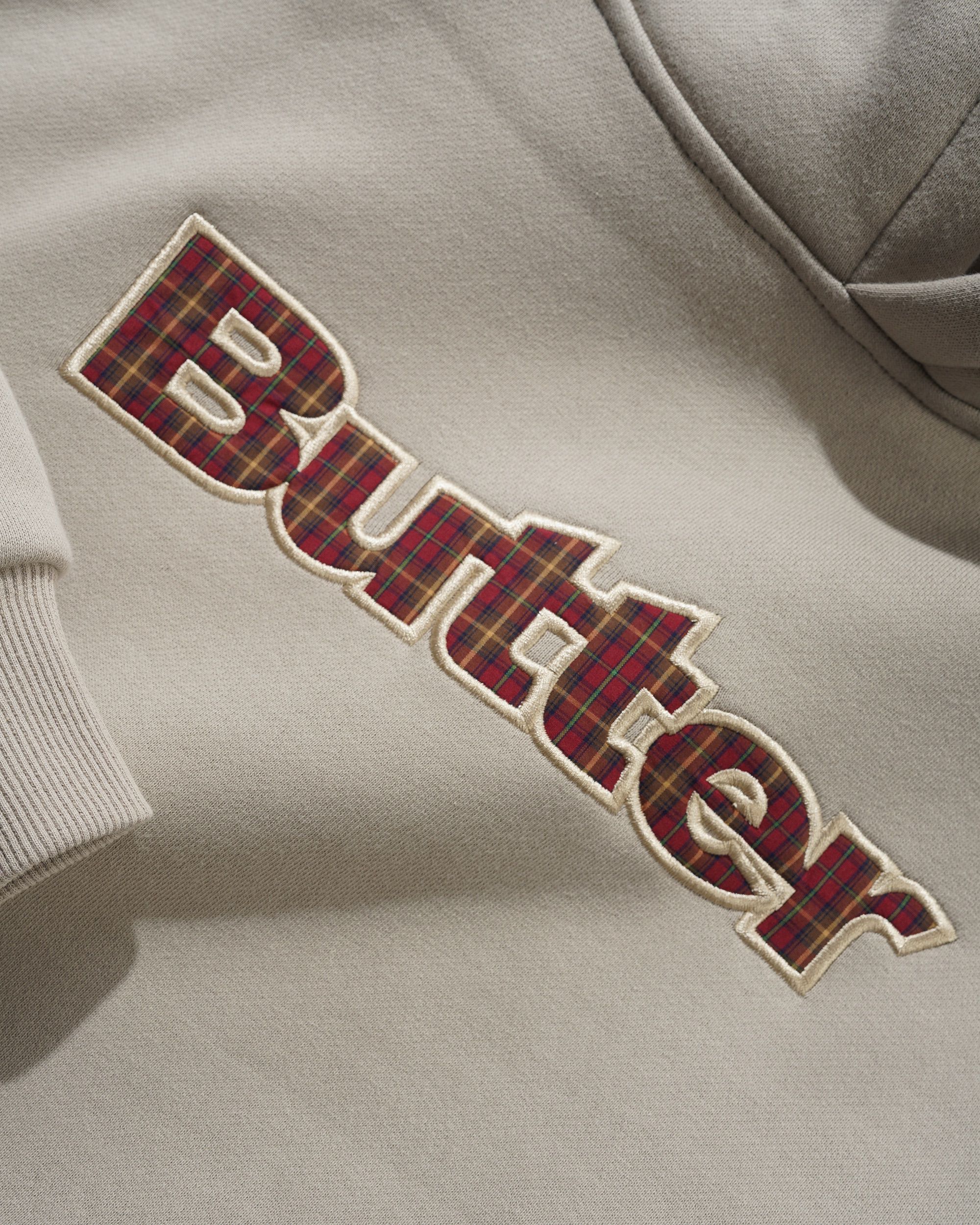 Plaid Logo Applique Pullover Hood, Taupe - Image 2