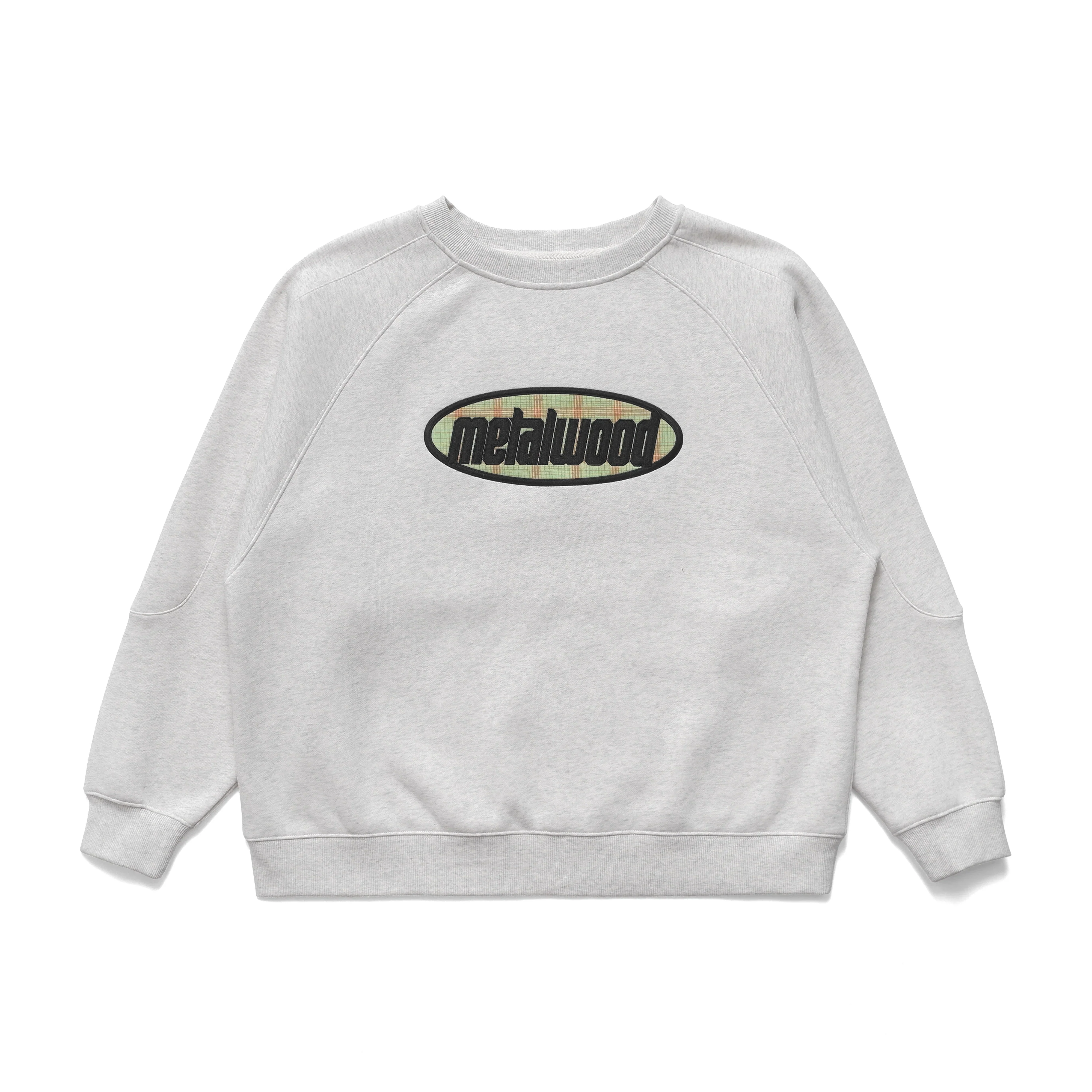 Plaid Oval Raglan Crewneck Sweatshirt, Heather Grey