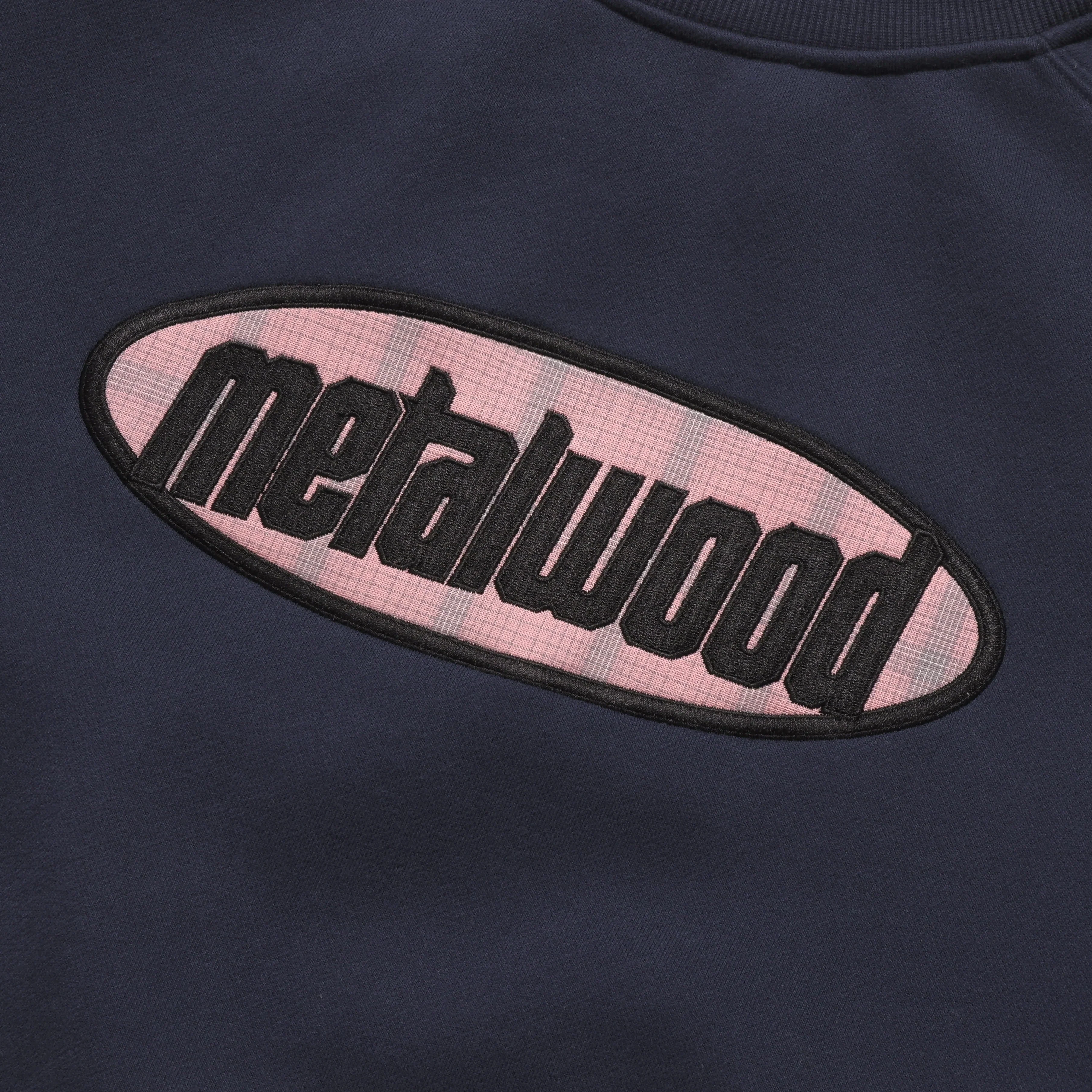 Plaid Oval Raglan Crewneck Sweatshirt, Navy - Image 2