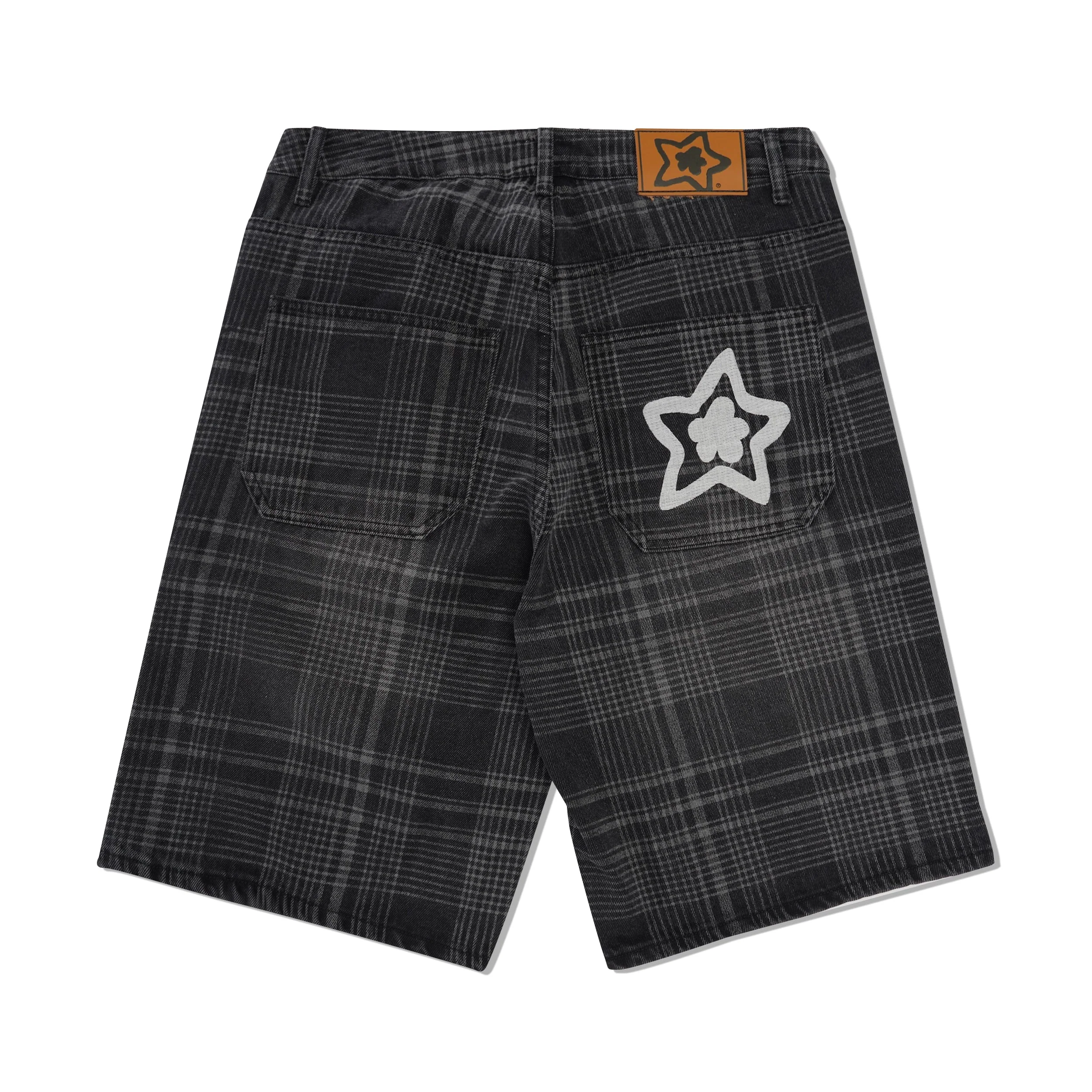 Plaid Star Denim Jean Short, Black - Image 2