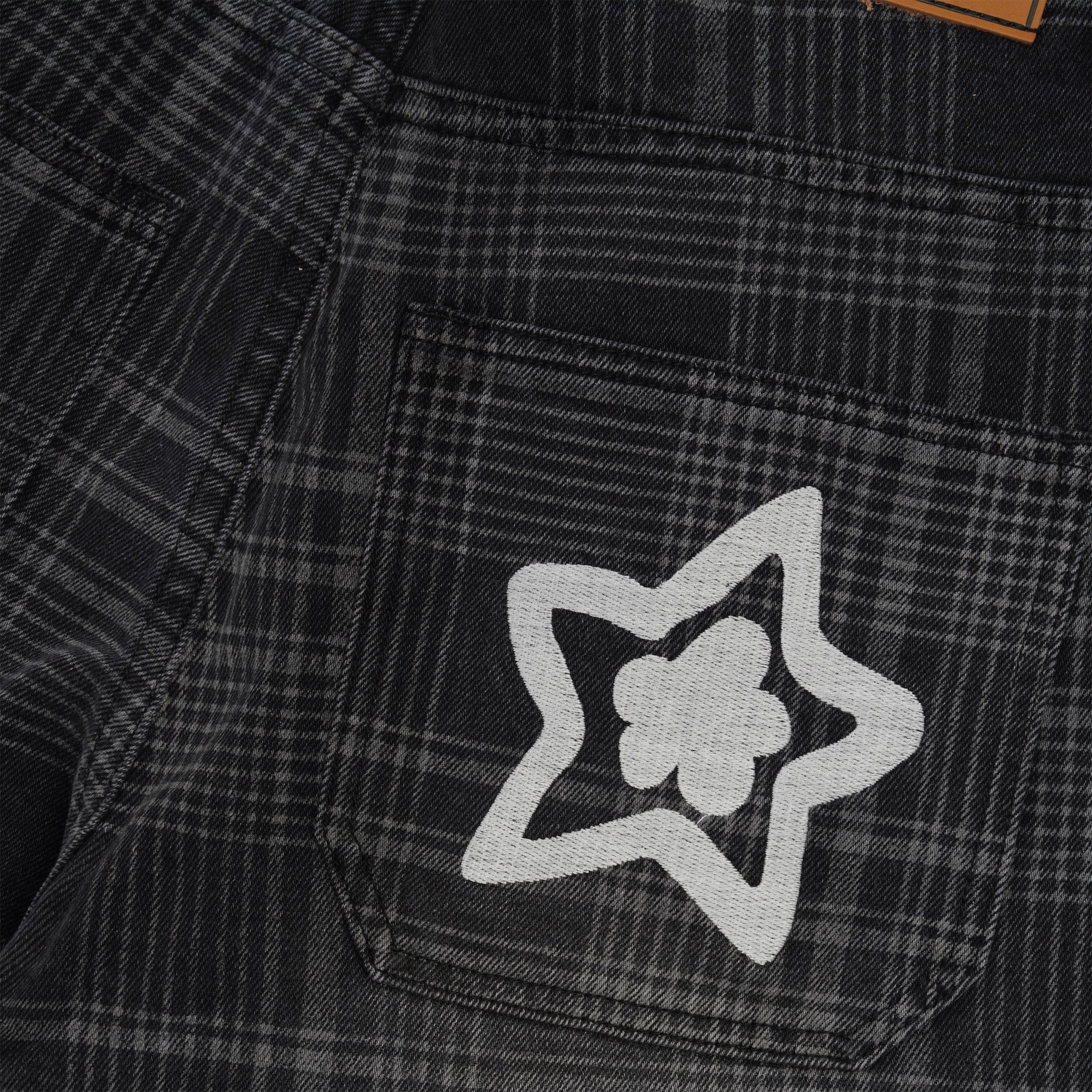 Plaid Star Denim Jean Short, Black - Image 3
