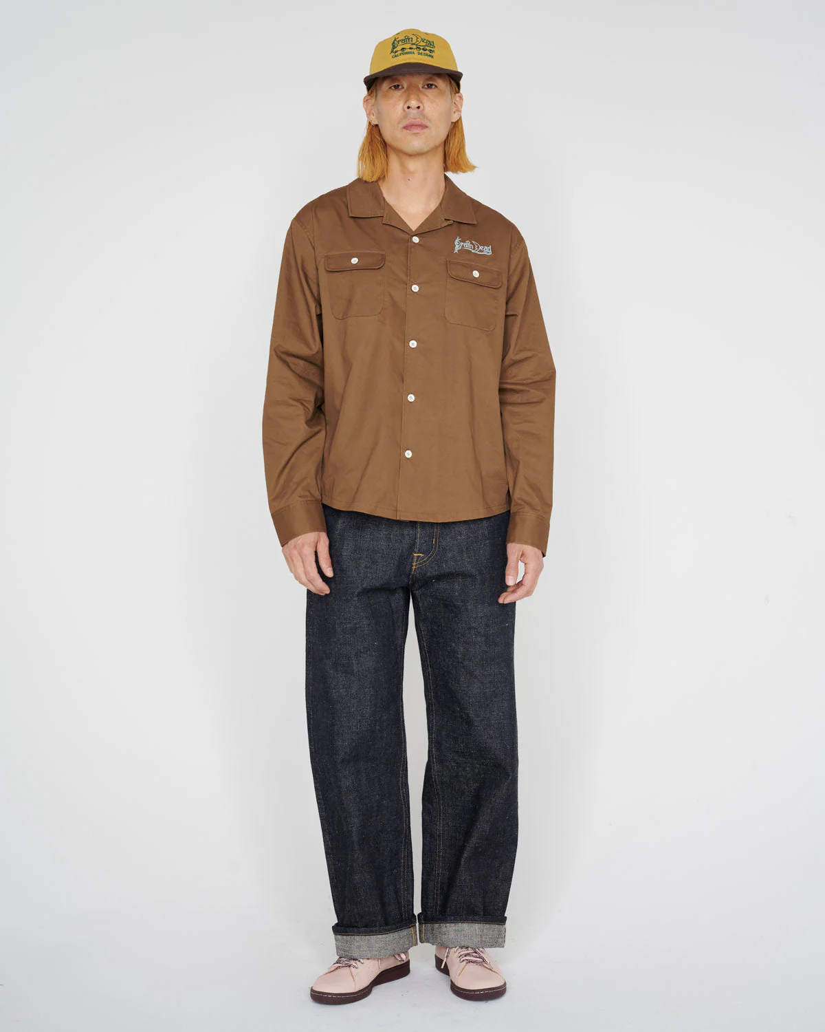Poplin Camp Collar Shirt, Chocolate - Image 3