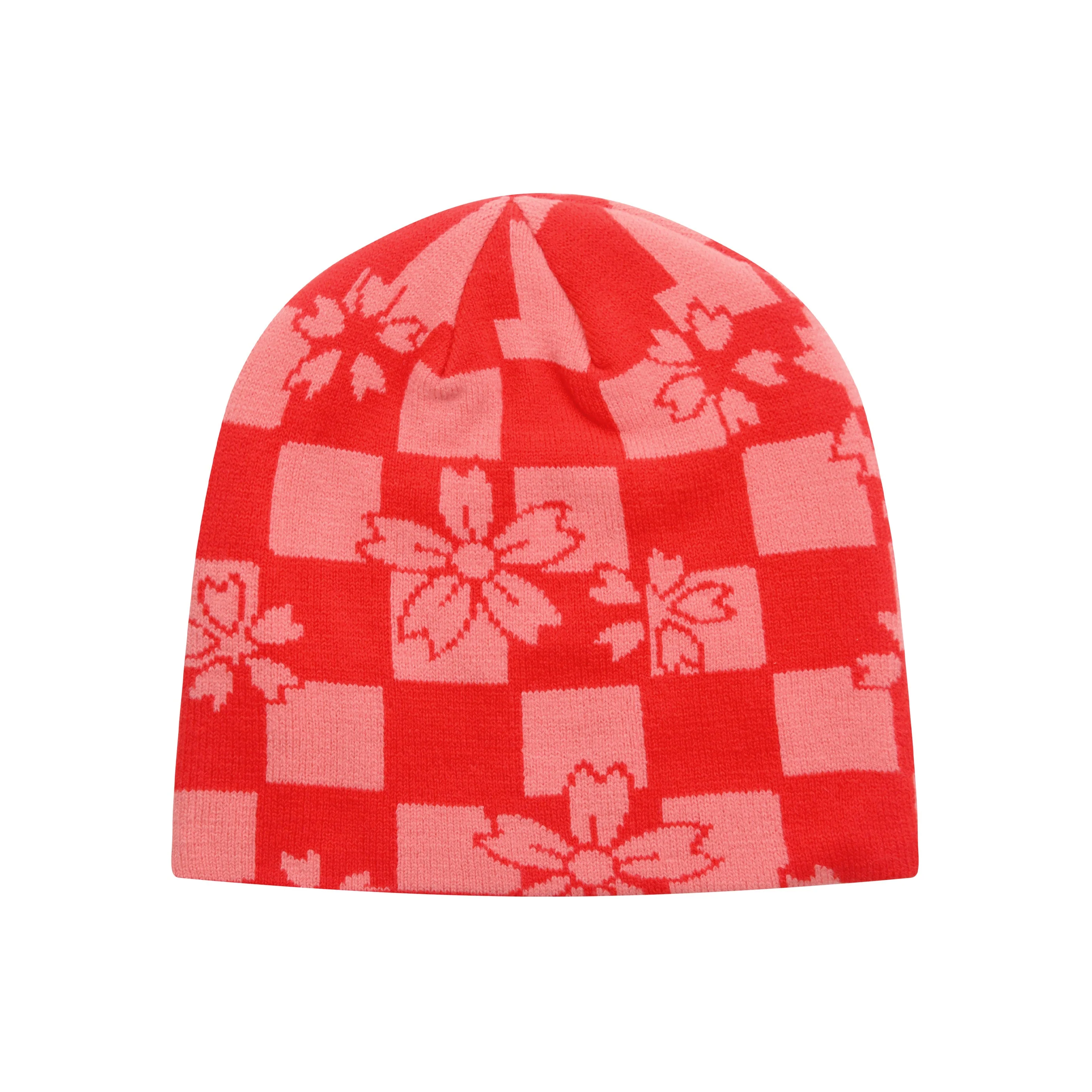 Sakura Checker Beanie, Red - Image 2