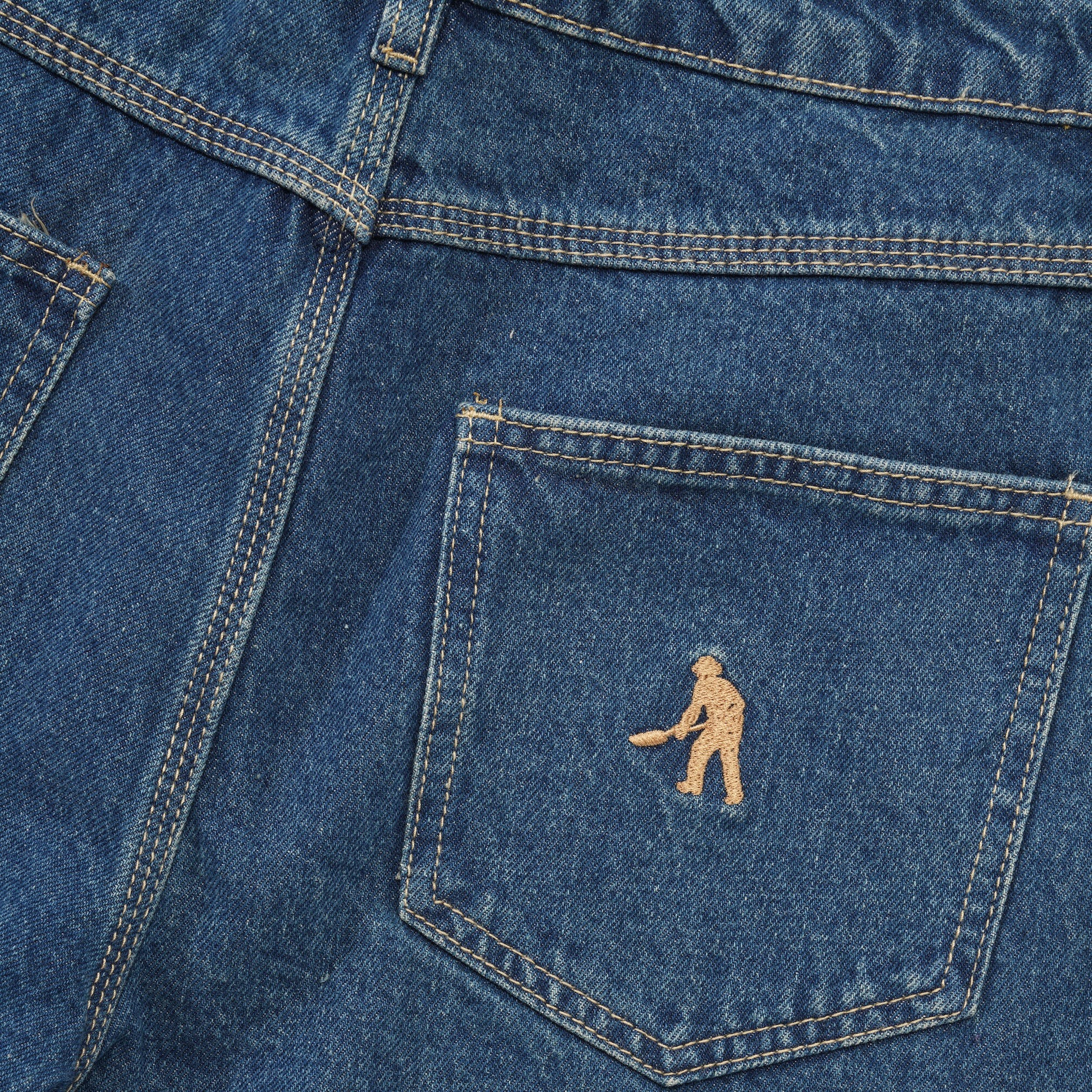 Stone Workers Club Jean Short, Washed Dark Indigo - Image 4