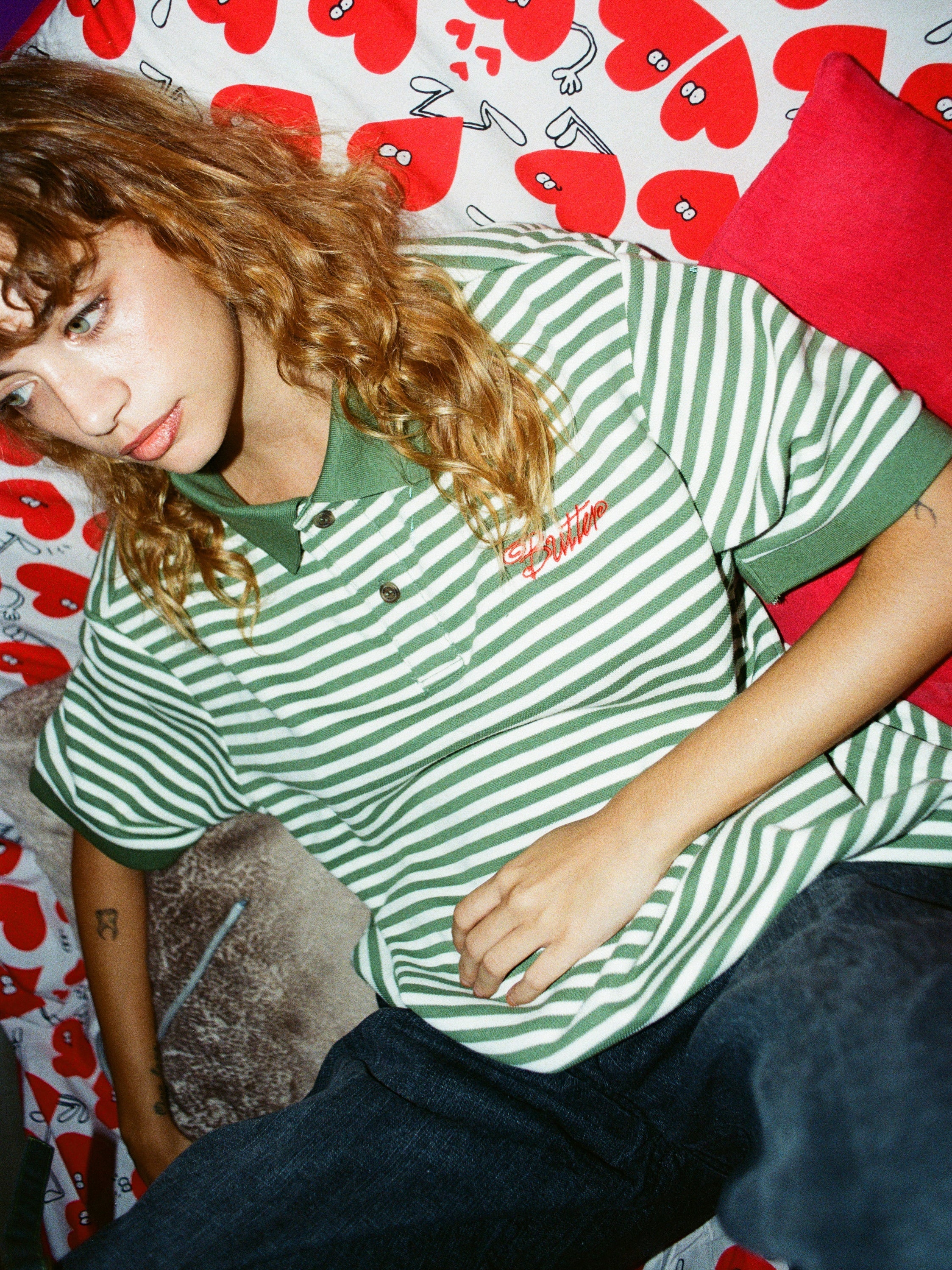 Stripe Polo Shirt, Sage / Natural - Image 2