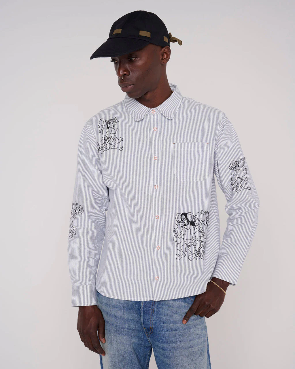 Striped Oxford Mouse Button Up Shirt, Blue - Image 5