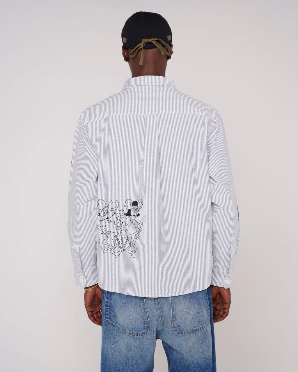 Striped Oxford Mouse Button Up Shirt, Blue - Image 6