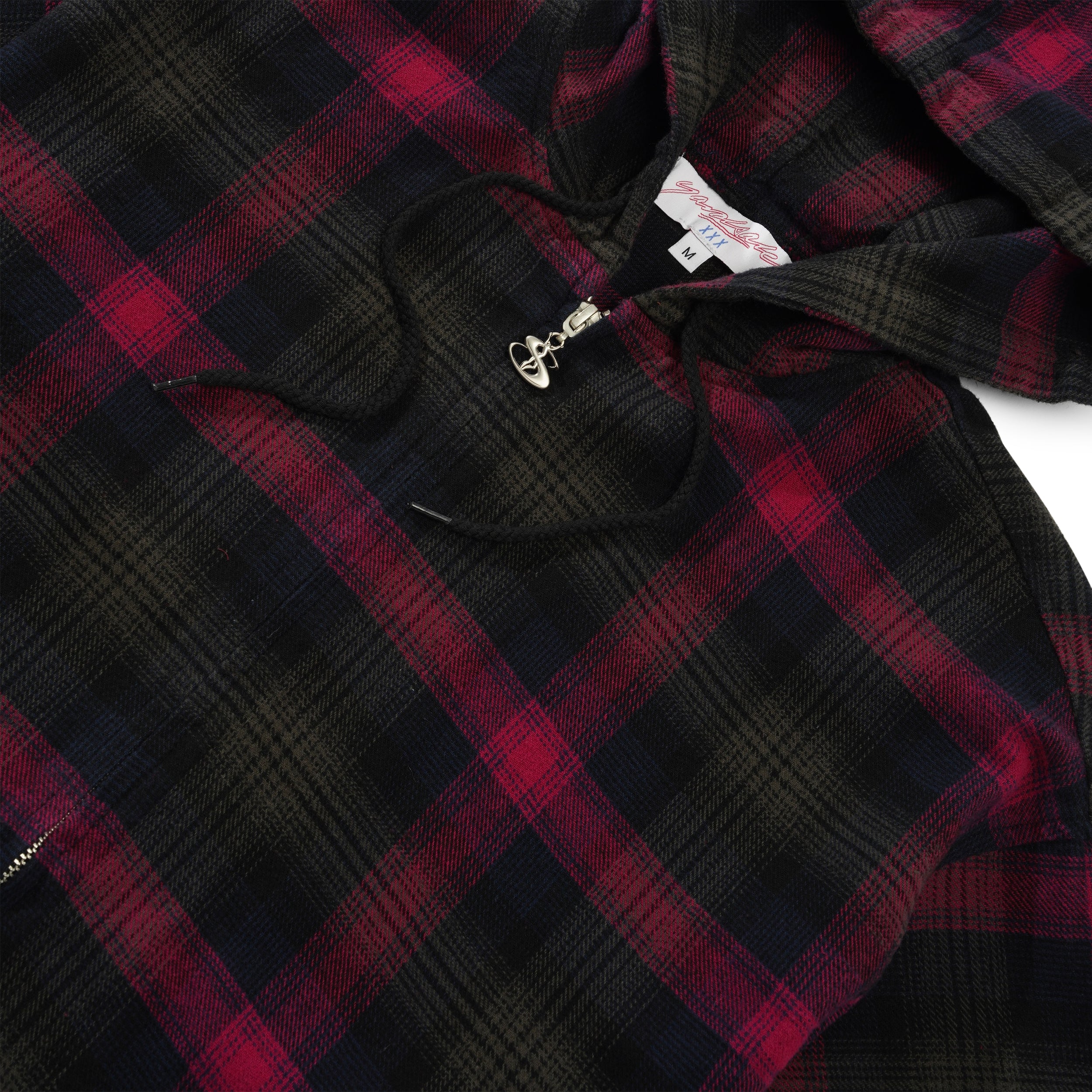 Tartan Zip-Thru Pullover Hood, Burnt Red - Image 2