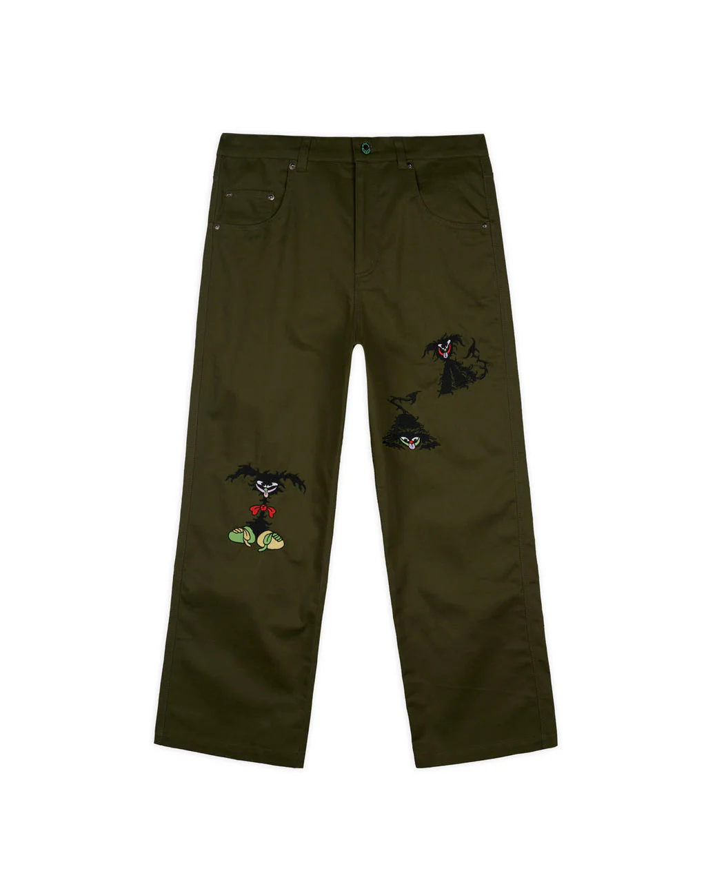 Twisted Snout Embroidered Pant, Olive - Image 2