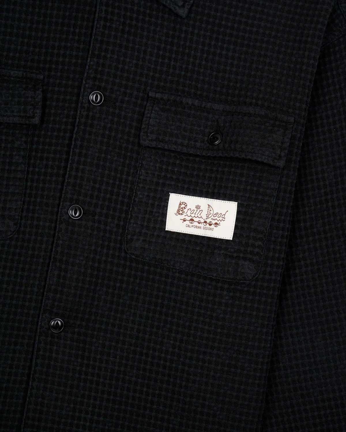 Waffle Button Front Shirt, Black - Image 2