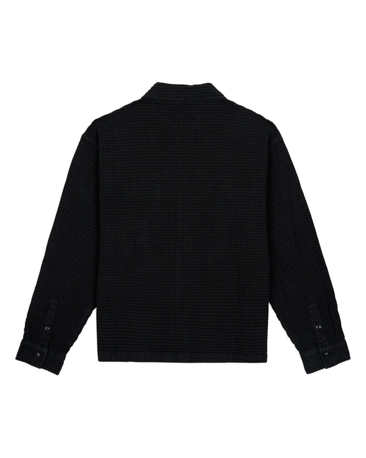 Waffle Button Front Shirt, Black - Image 3