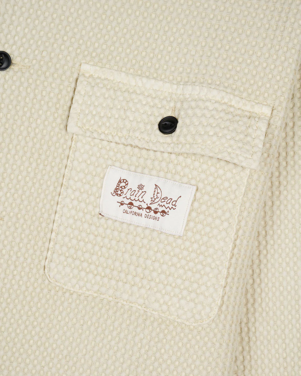 Waffle Button Front Shirt, Tan - Image 3