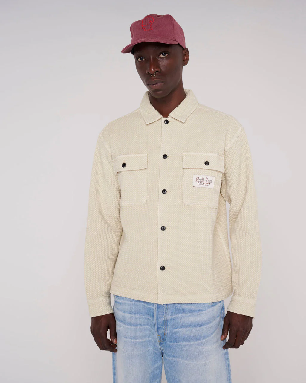 Waffle Button Front Shirt, Tan - Image 4