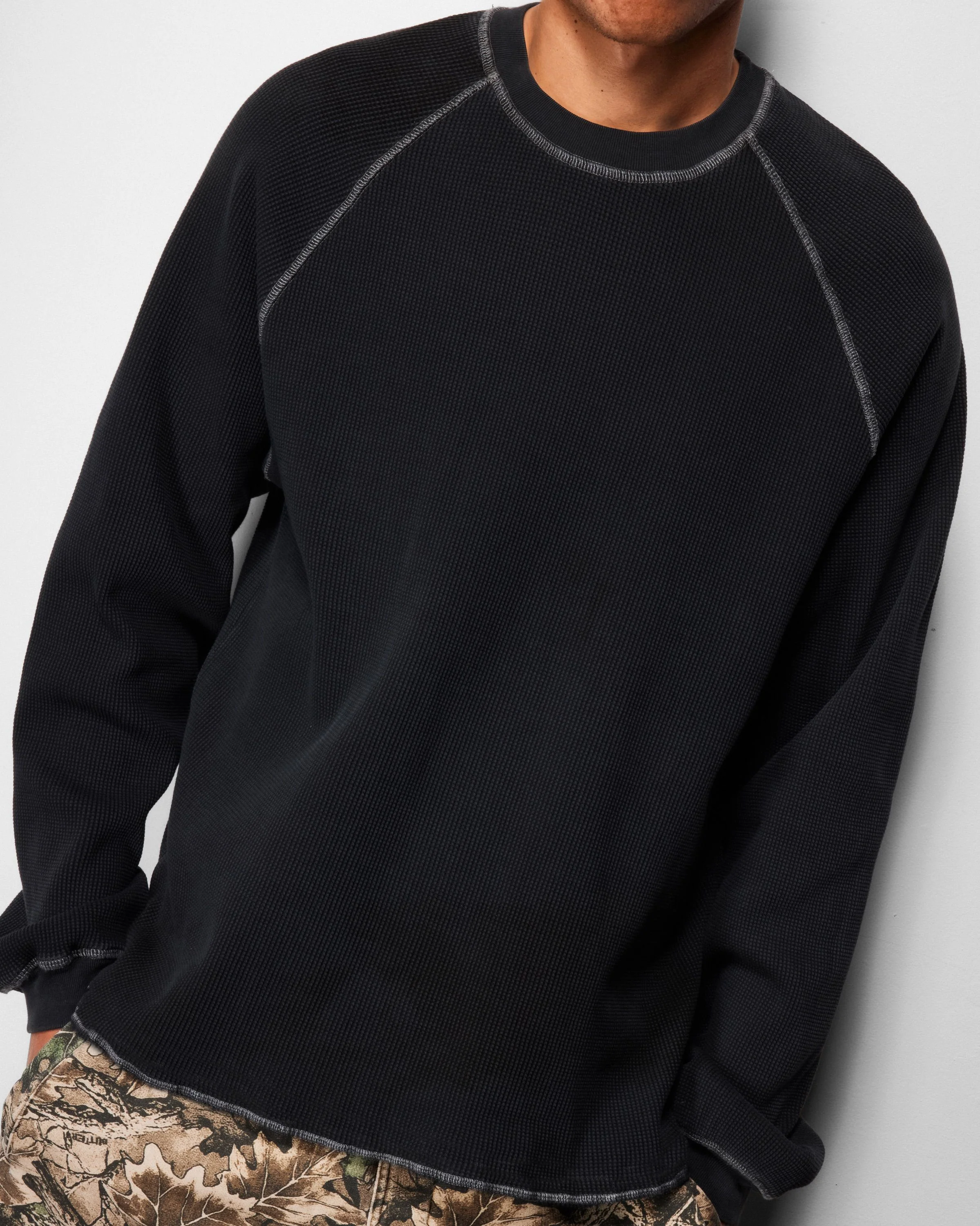 Waffle L/S Top, Washed Black - Image 6